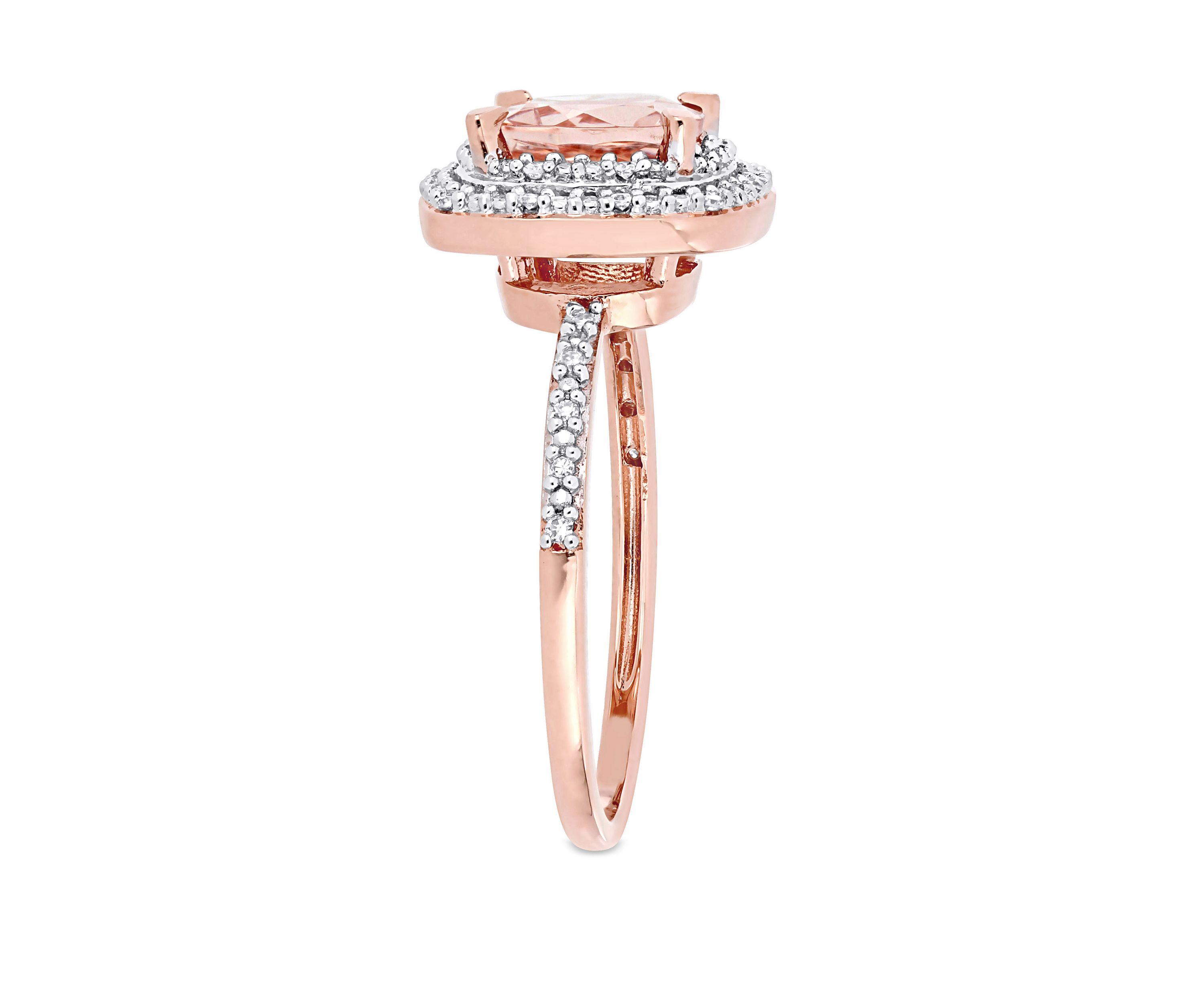 1.63 ct. t.w. Morganite and 1/10 ct. t.w. Diamond Double Halo Ring in 14k Rose Gold