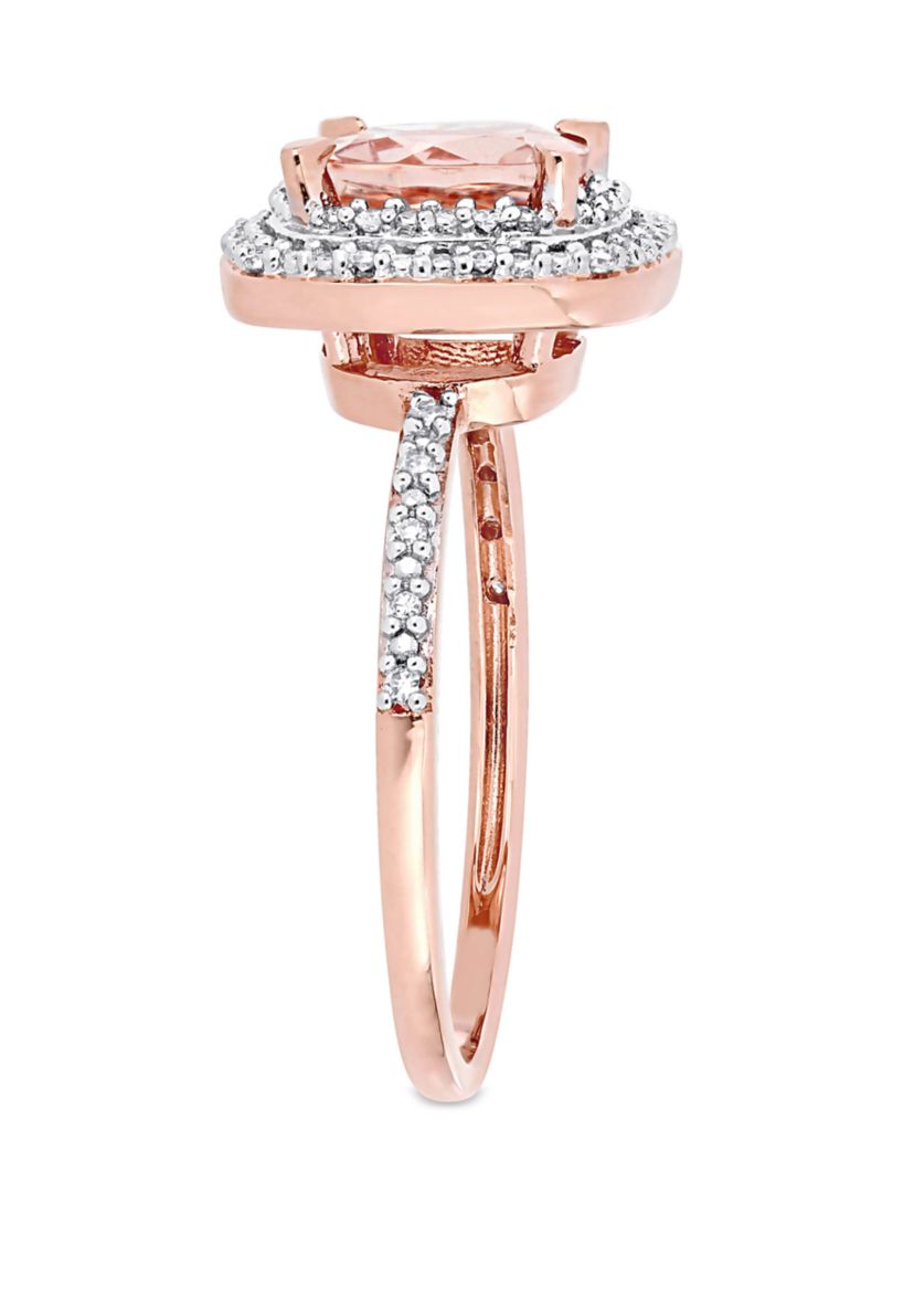 1.63 ct. t.w. Morganite and 1/10 ct. t.w. Diamond Double Halo Ring in 14k Rose Gold