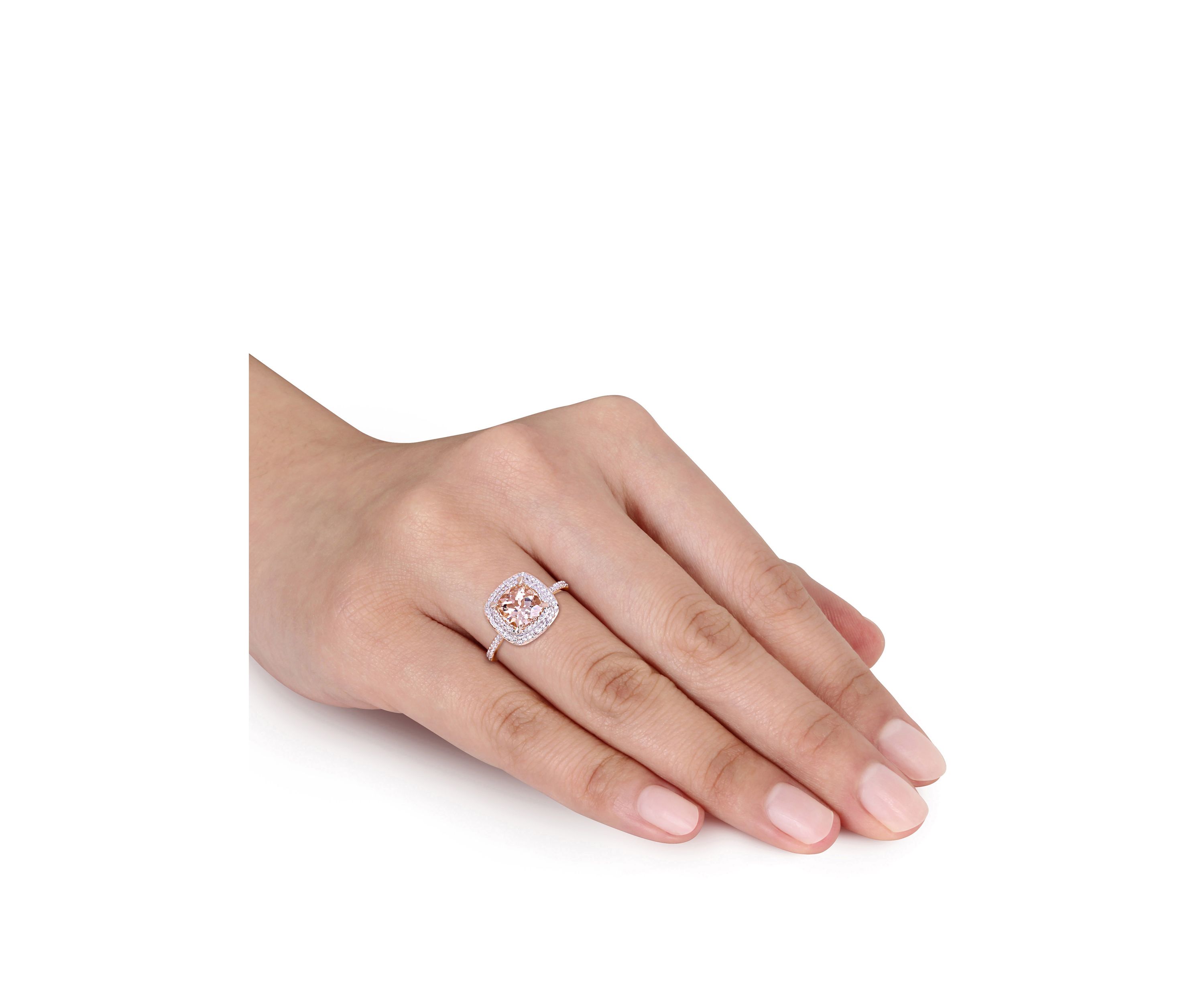 1.63 ct. t.w. Morganite and 1/10 ct. t.w. Diamond Double Halo Ring in 14k Rose Gold