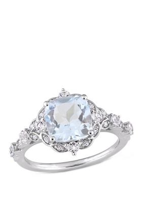 Belk & Co 2.6 ct. t.w. Aquamarine, White Sapphire and Diamond Accent Vintage Ring in 14k White Gold, Silver