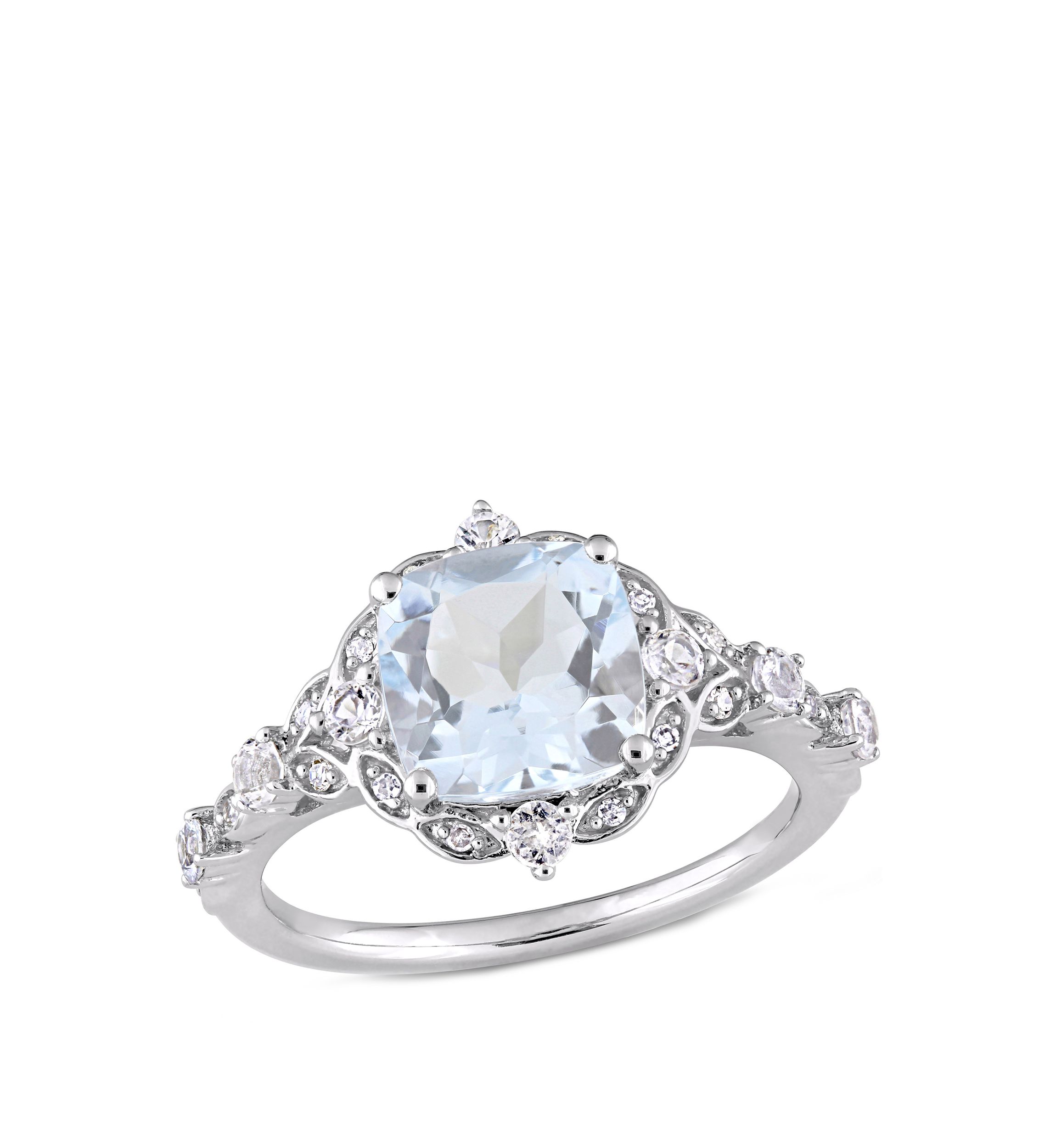 2.6 ct. t.w. Aquamarine, White Sapphire and Diamond Accent Vintage Ring in 14k White Gold