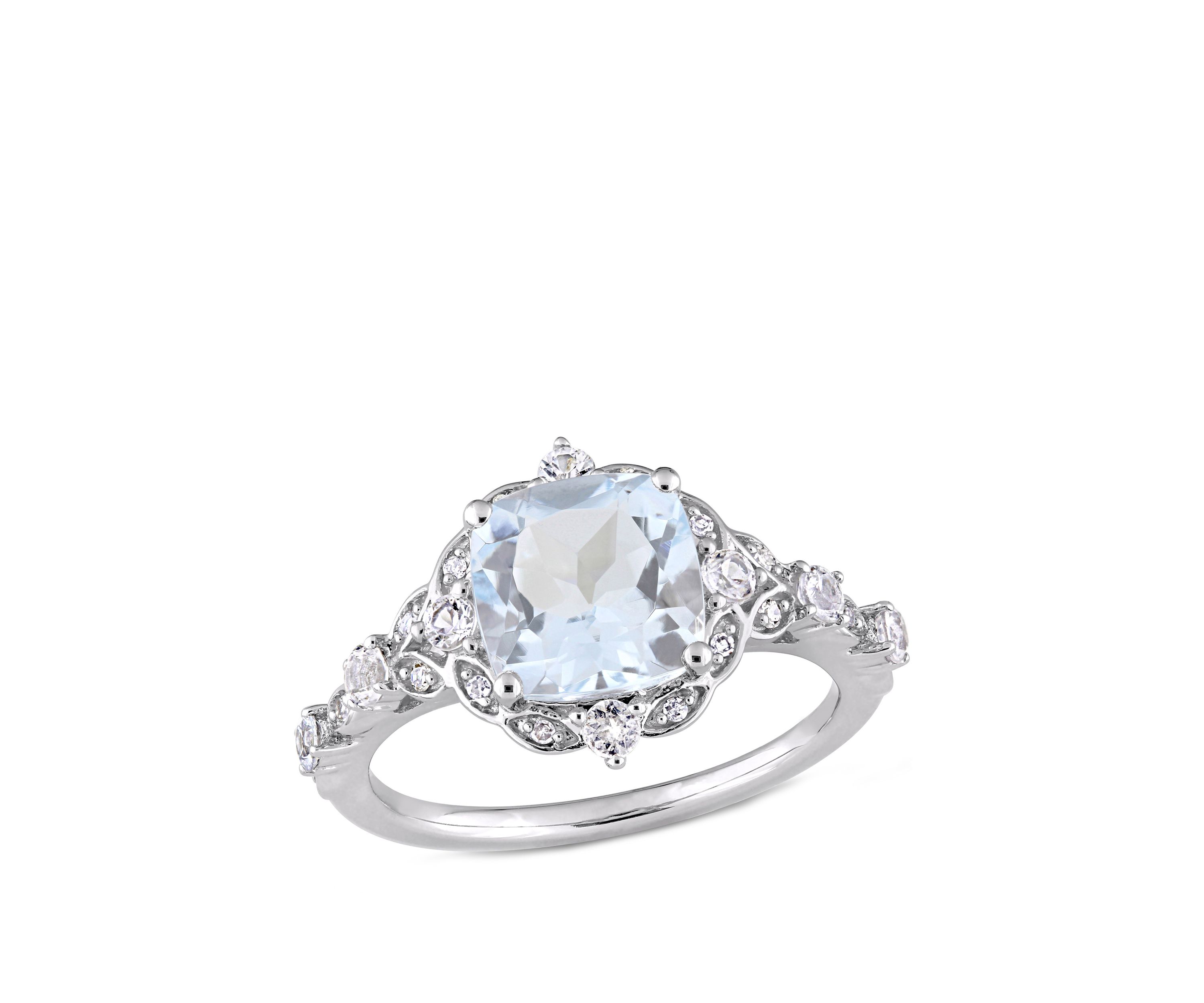 2.6 ct. t.w. Aquamarine, White Sapphire and Diamond Accent Vintage Ring in 14k White Gold