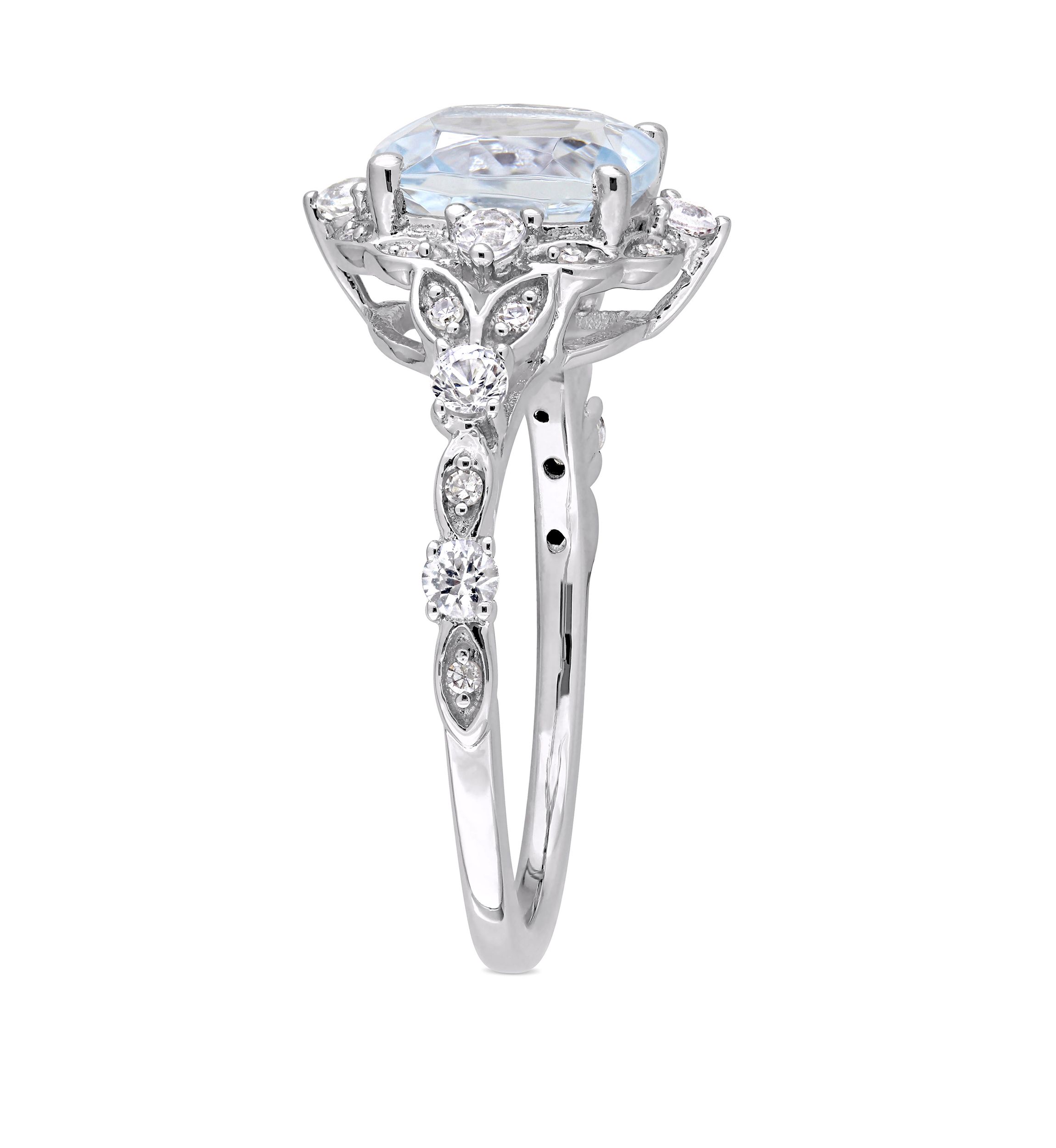 2.6 ct. t.w. Aquamarine, White Sapphire and Diamond Accent Vintage Ring in 14k White Gold