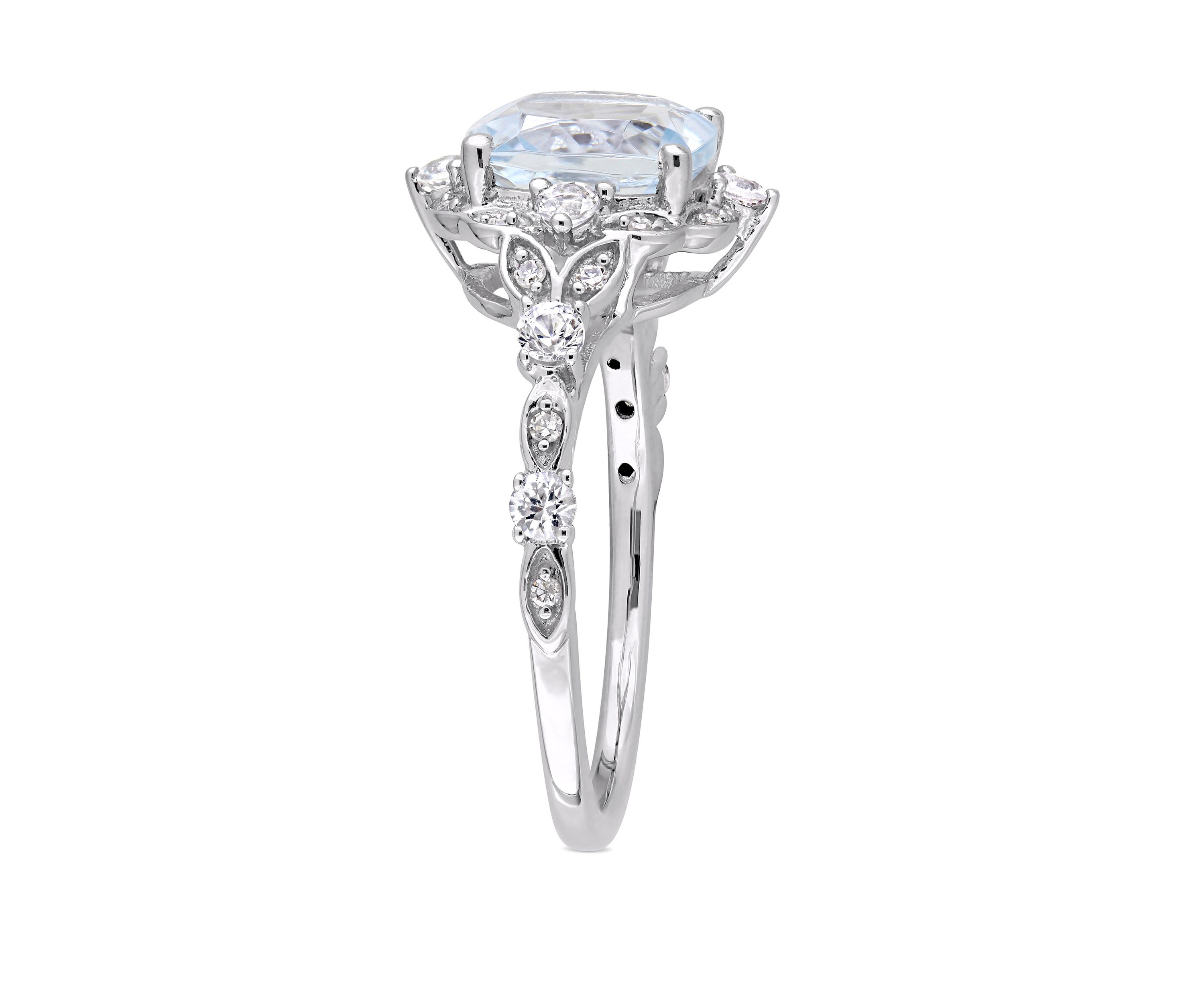 2.6 ct. t.w. Aquamarine, White Sapphire and Diamond Accent Vintage Ring in 14k White Gold