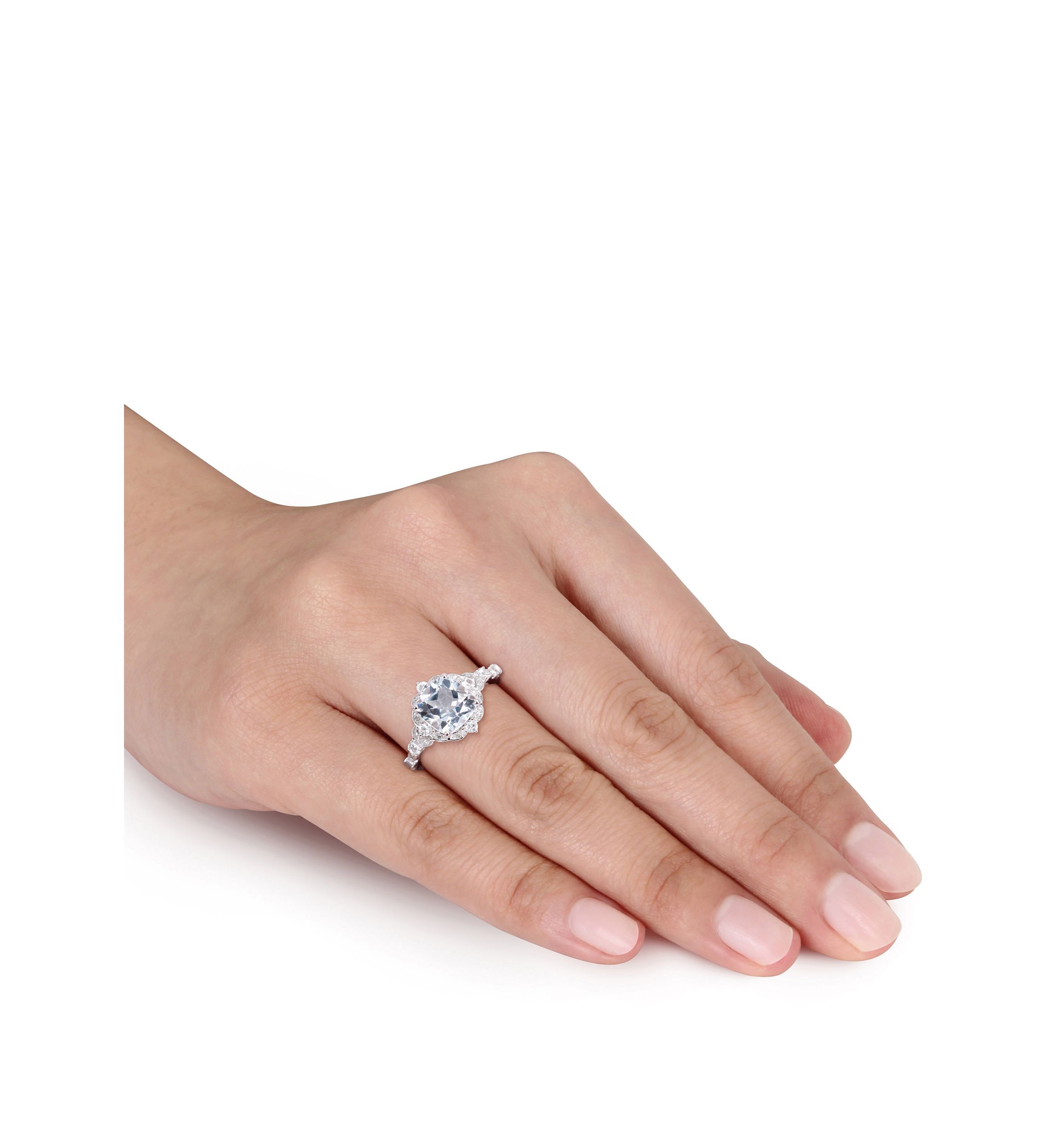 2.6 ct. t.w. Aquamarine, White Sapphire and Diamond Accent Vintage Ring in 14k White Gold