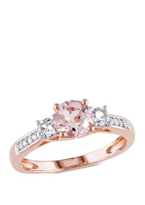 Belk & Co 1.14 Ct. T.w. Morganite, Created White Sapphire And Diamond Accent 3 Stone Ring In 10K Rose Gold