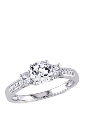 Belk & Co 1.33 Ct. T.w. Created White Sapphire And Diamond Accent 3 Stone Ring In 10K White Gold