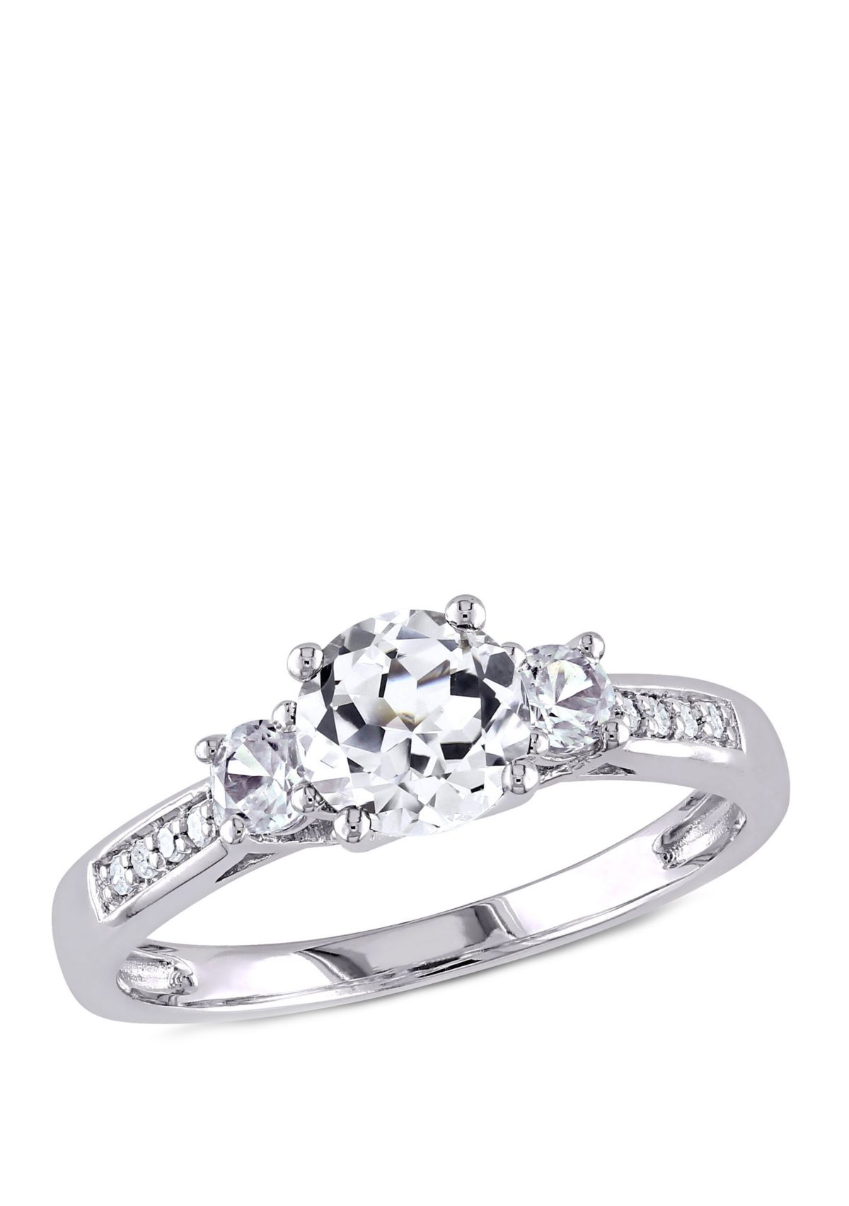 1.33 ct. t.w. Created White Sapphire and Diamond Accent 3 Stone Ring in 10k White Gold