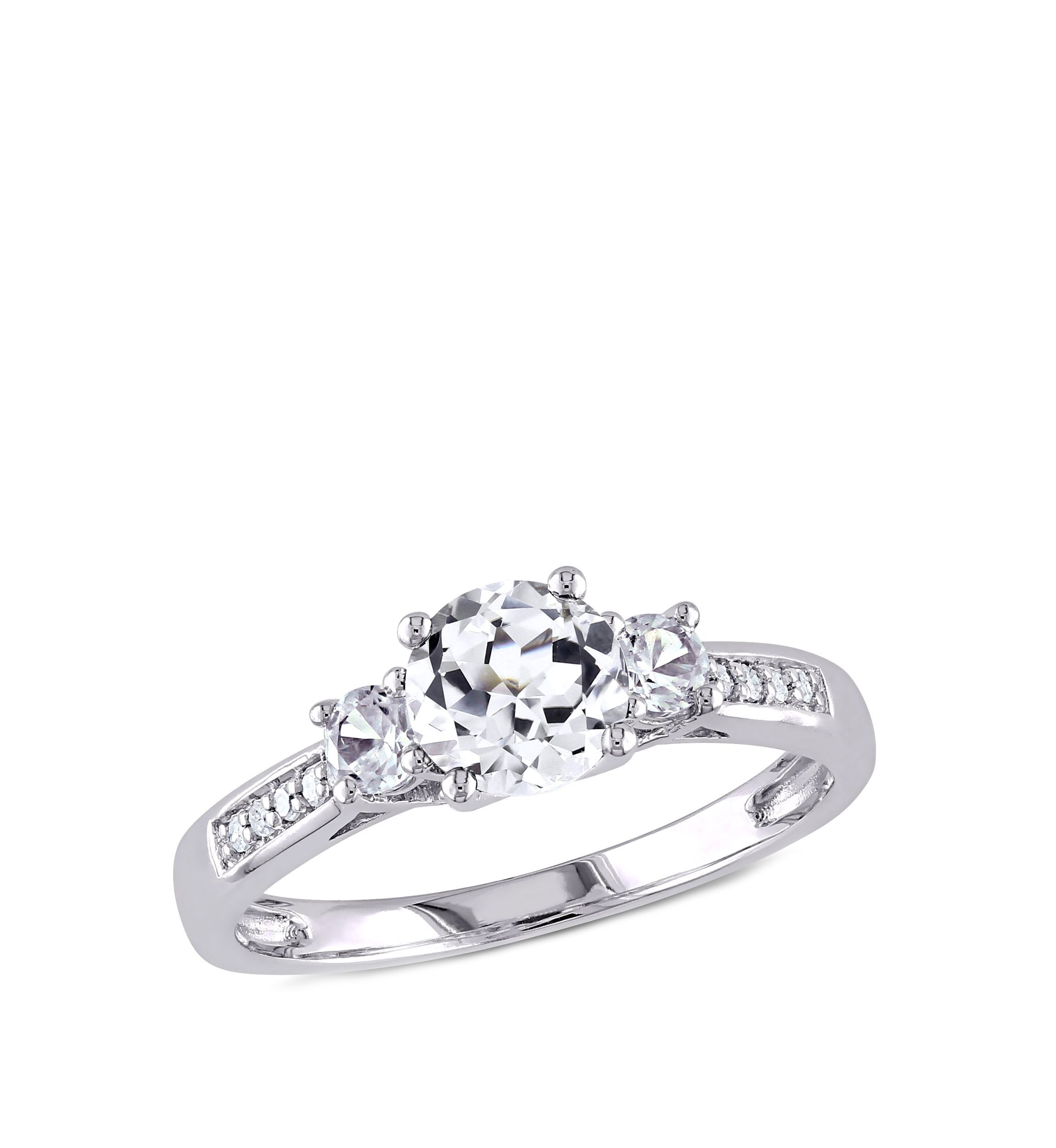 1.33 ct. t.w. Created White Sapphire and Diamond Accent 3 Stone Ring in 10k White Gold