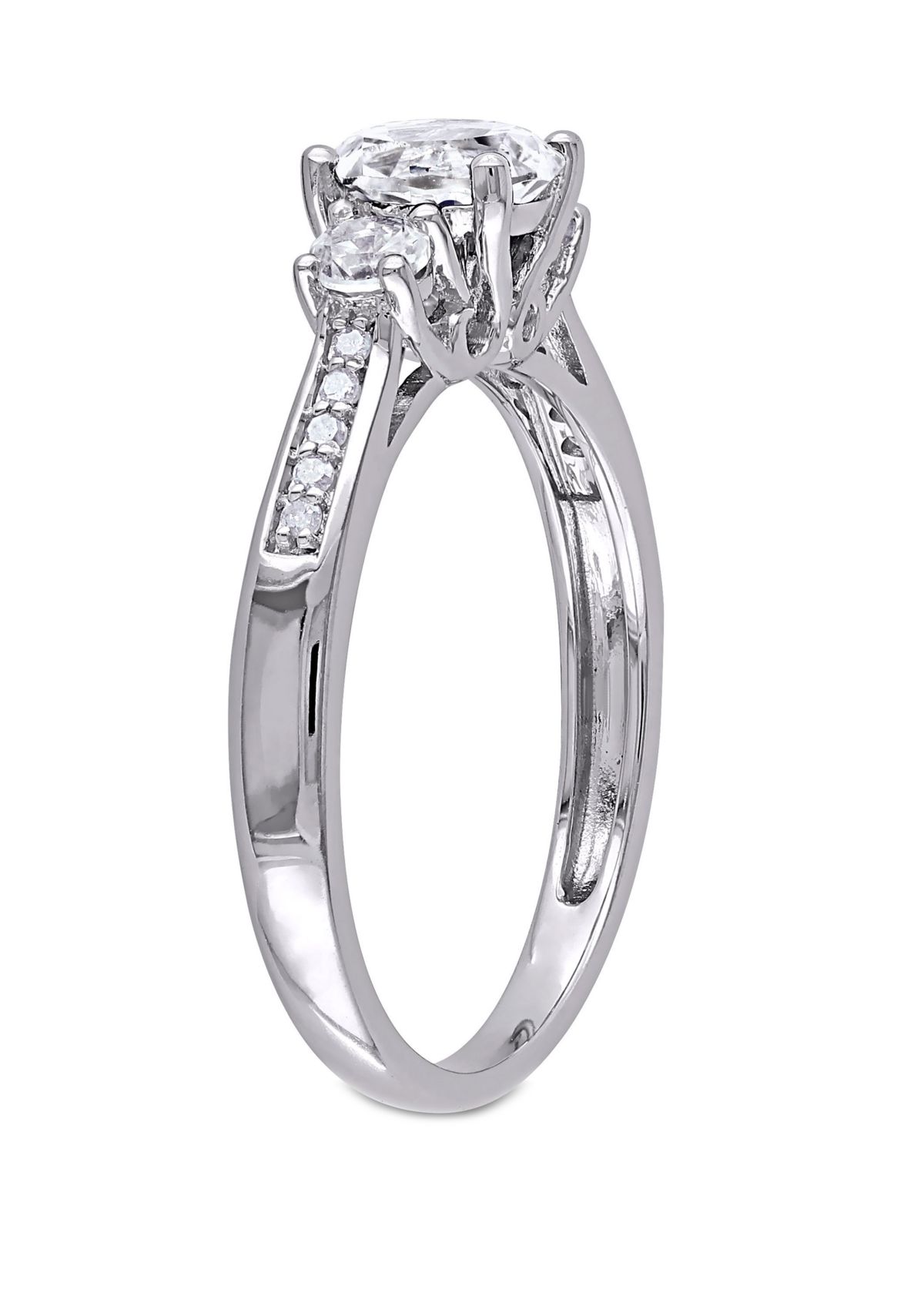 1.33 ct. t.w. Created White Sapphire and Diamond Accent 3 Stone Ring in 10k White Gold