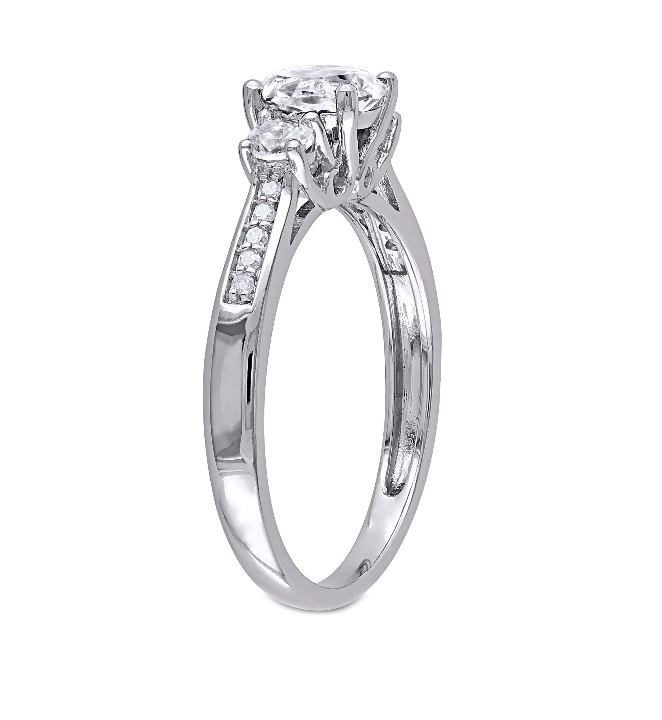 1.33 ct. t.w. Created White Sapphire and Diamond Accent 3 Stone Ring in 10k White Gold
