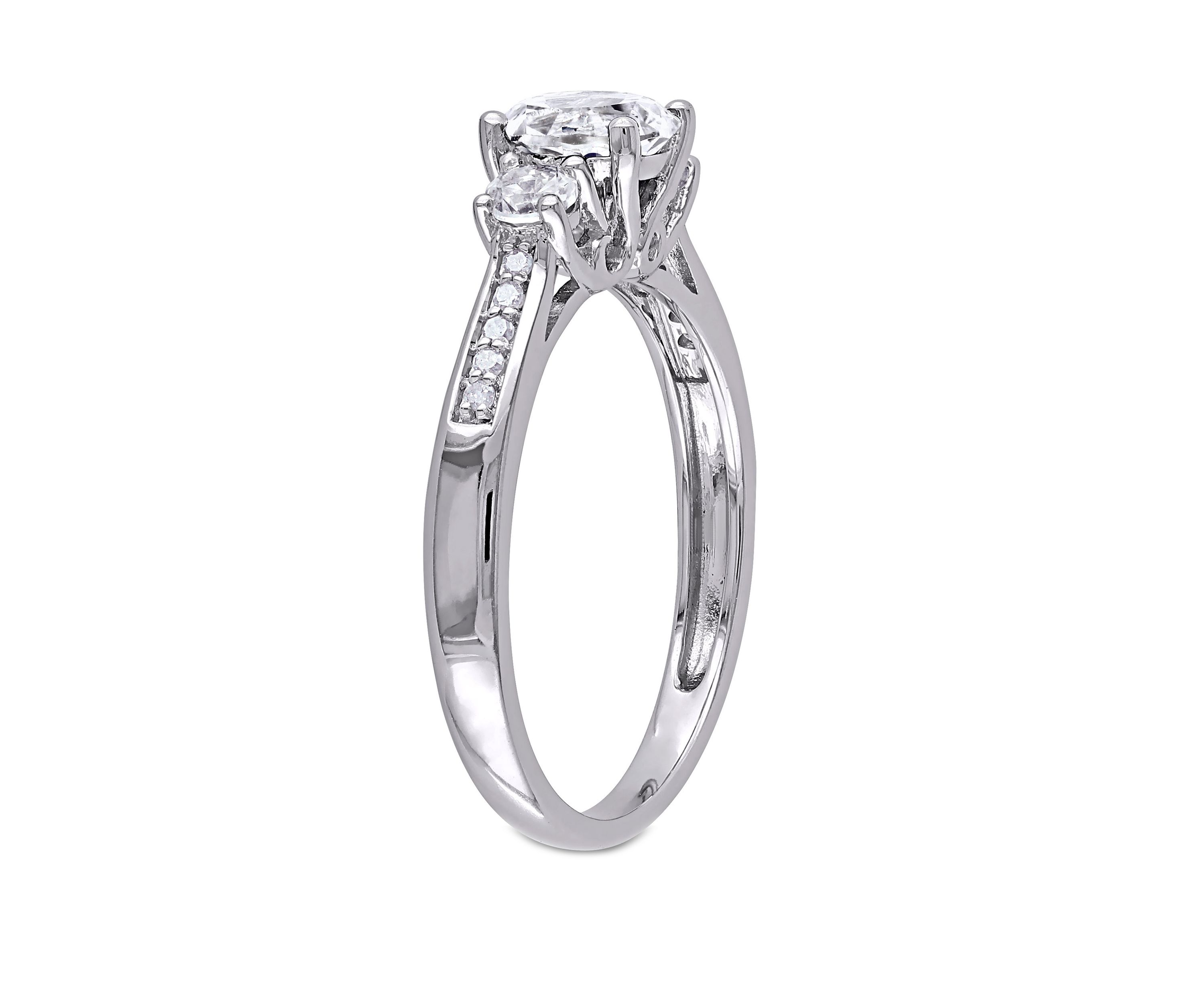 1.33 ct. t.w. Created White Sapphire and Diamond Accent 3 Stone Ring in 10k White Gold