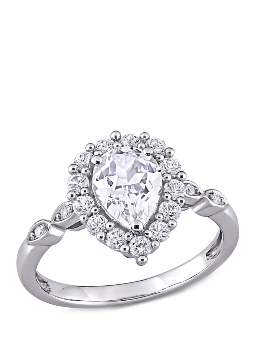 2.38 ct. t.w. Created White Sapphire and Diamond Accent Halo Engagement Ring in 10k White Gold
