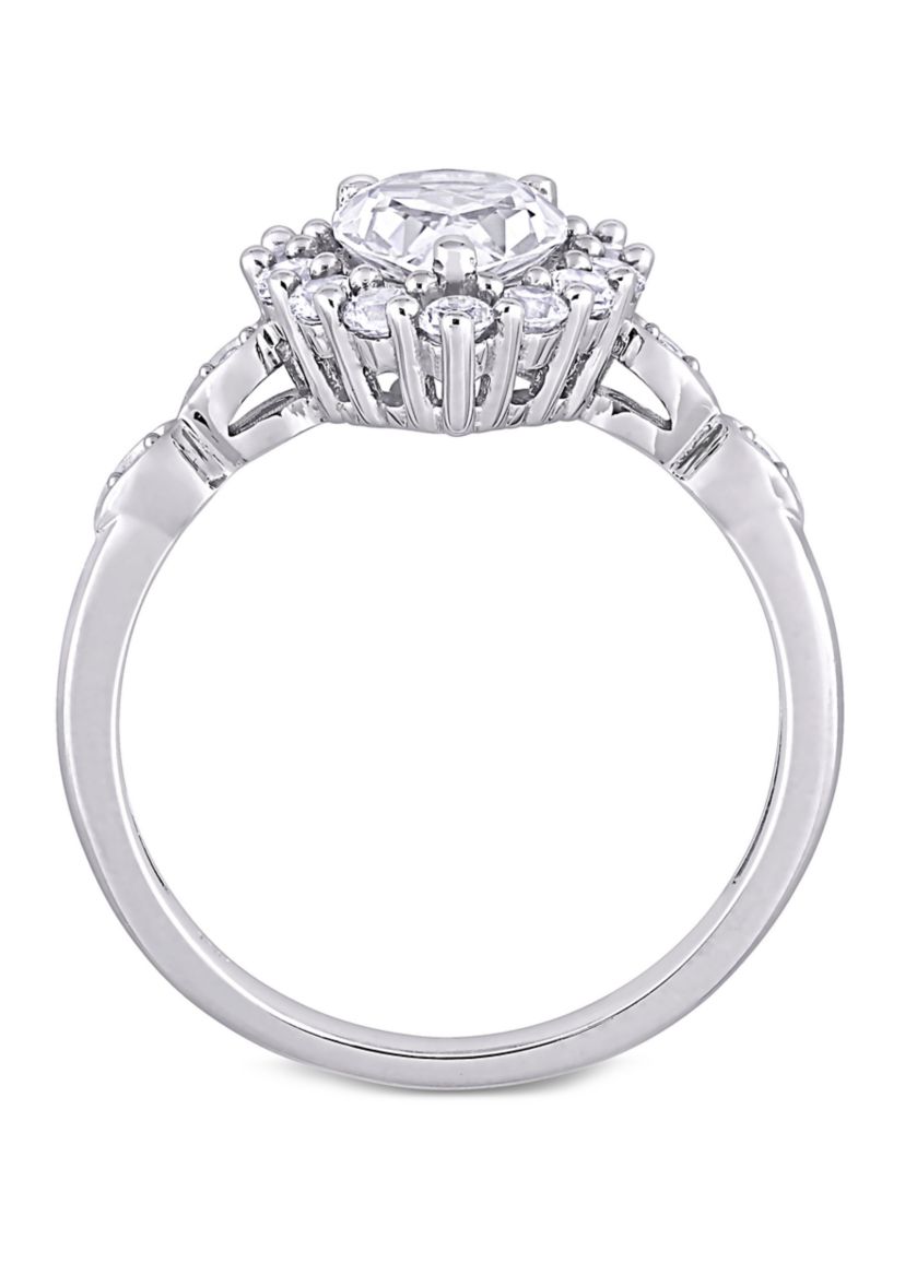 2.38 ct. t.w. Created White Sapphire and Diamond Accent Halo Engagement Ring in 10k White Gold