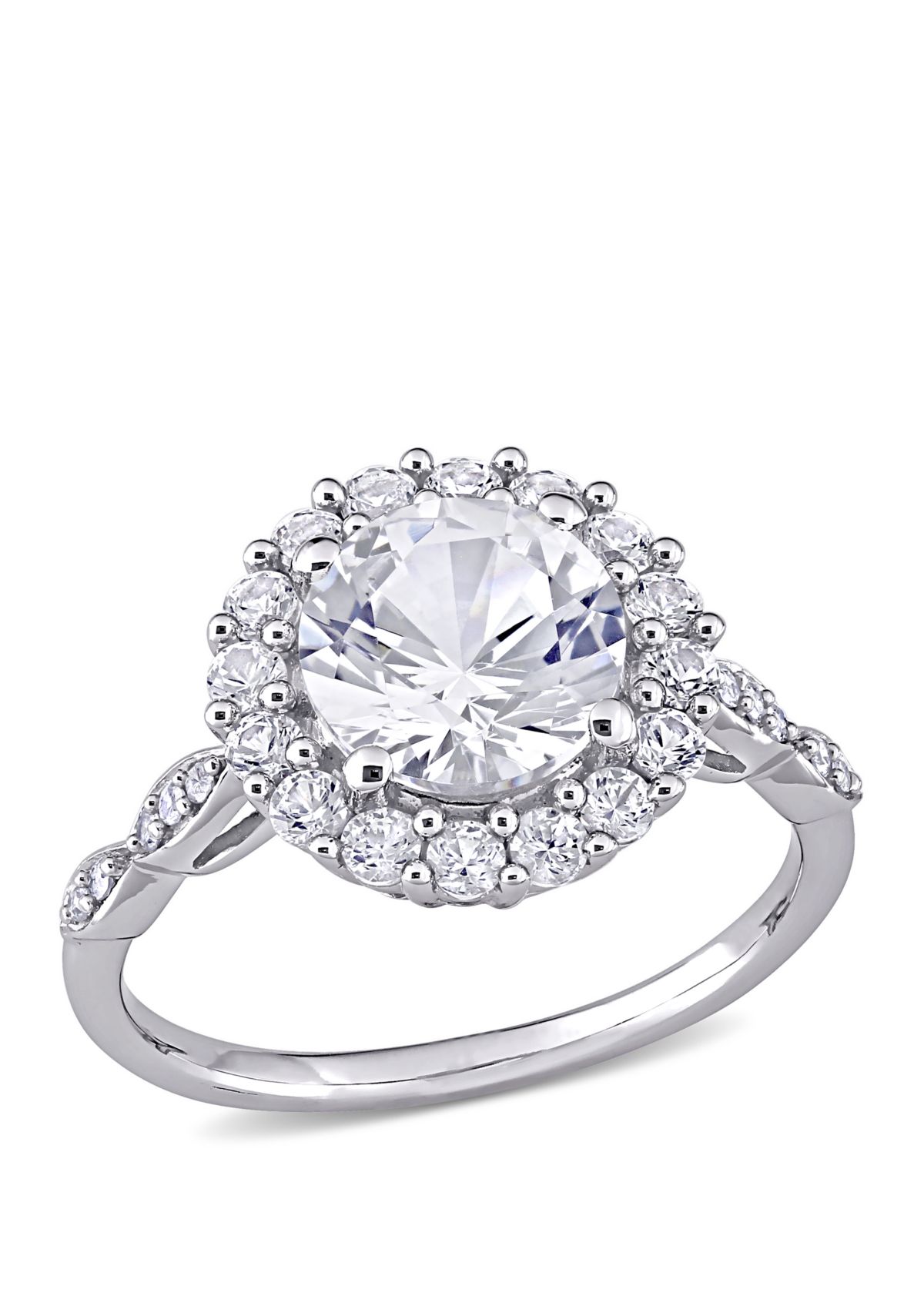 3.2 ct. t.w. Created White Sapphire and Diamond Accent Halo Engagement Ring in 10k White Gold