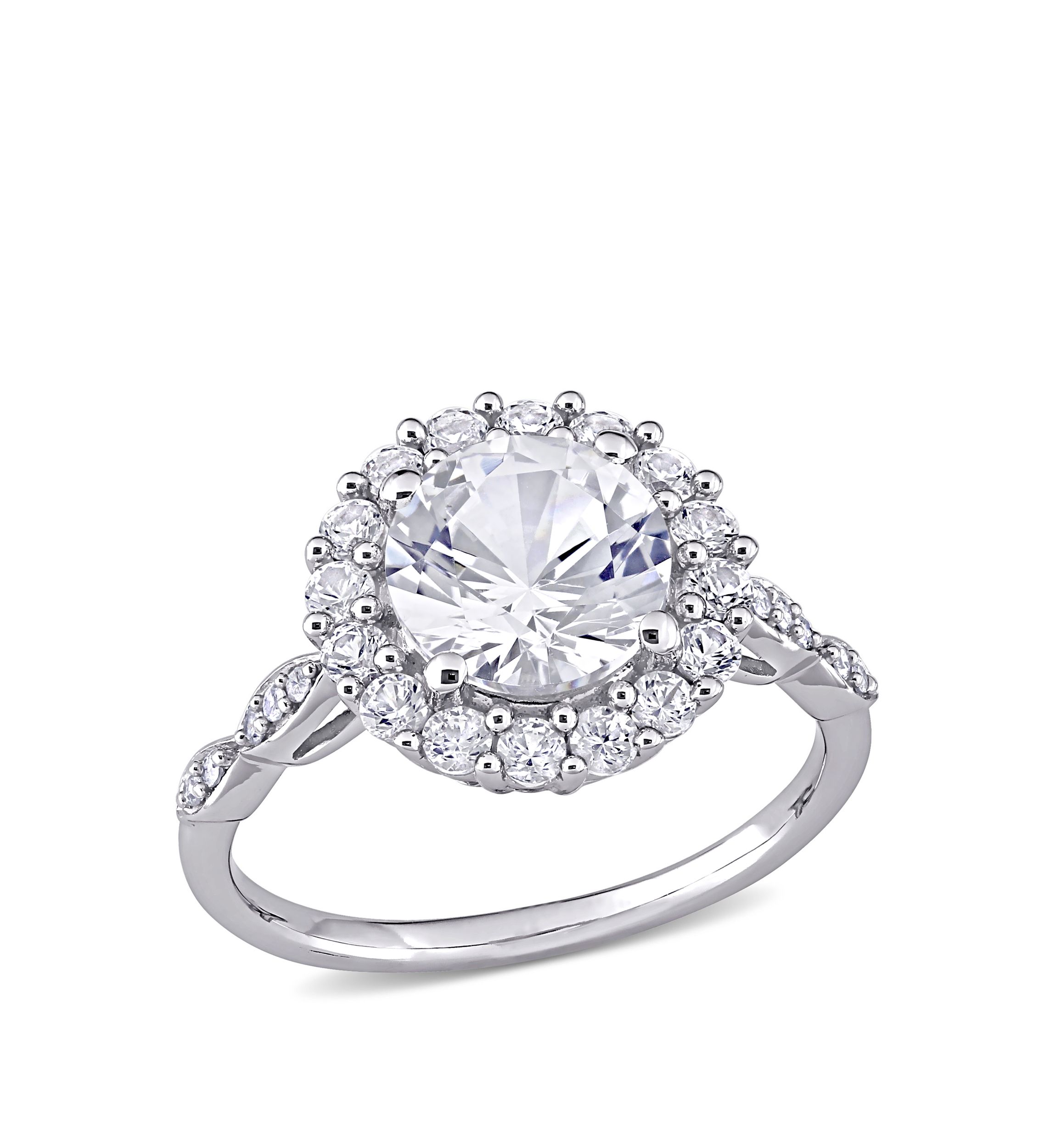 3.2 ct. t.w. Created White Sapphire and Diamond Accent Halo Engagement Ring in 10k White Gold