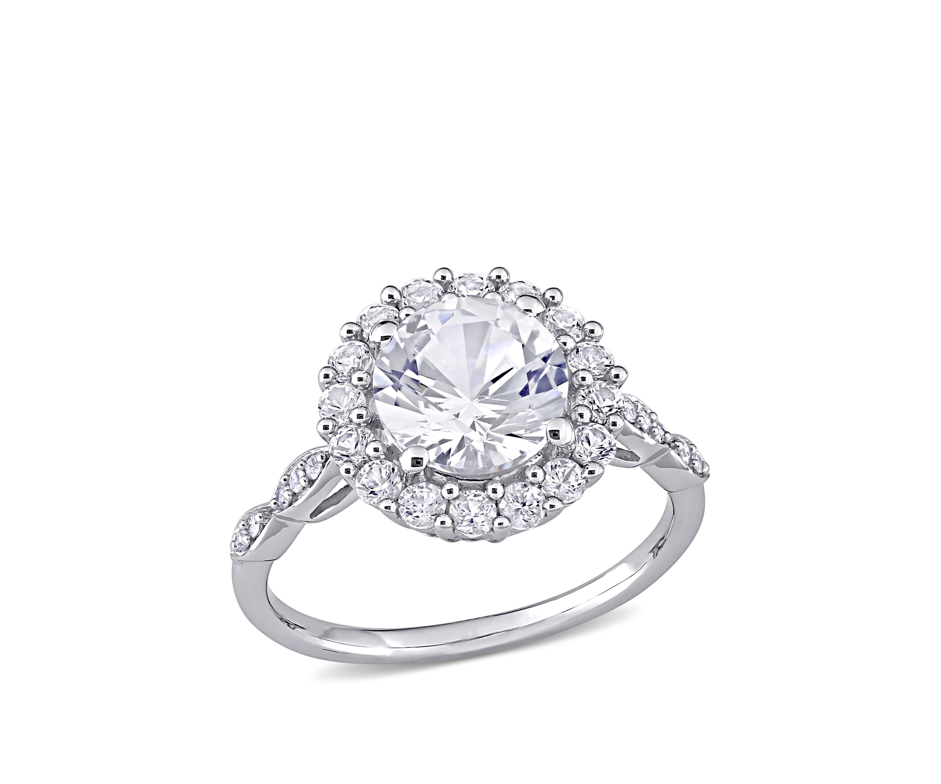 3.2 ct. t.w. Created White Sapphire and Diamond Accent Halo Engagement Ring in 10k White Gold