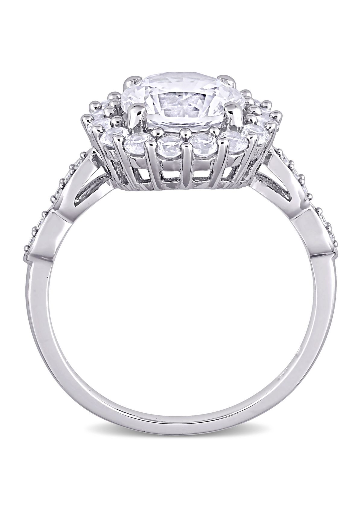 3.2 ct. t.w. Created White Sapphire and Diamond Accent Halo Engagement Ring in 10k White Gold