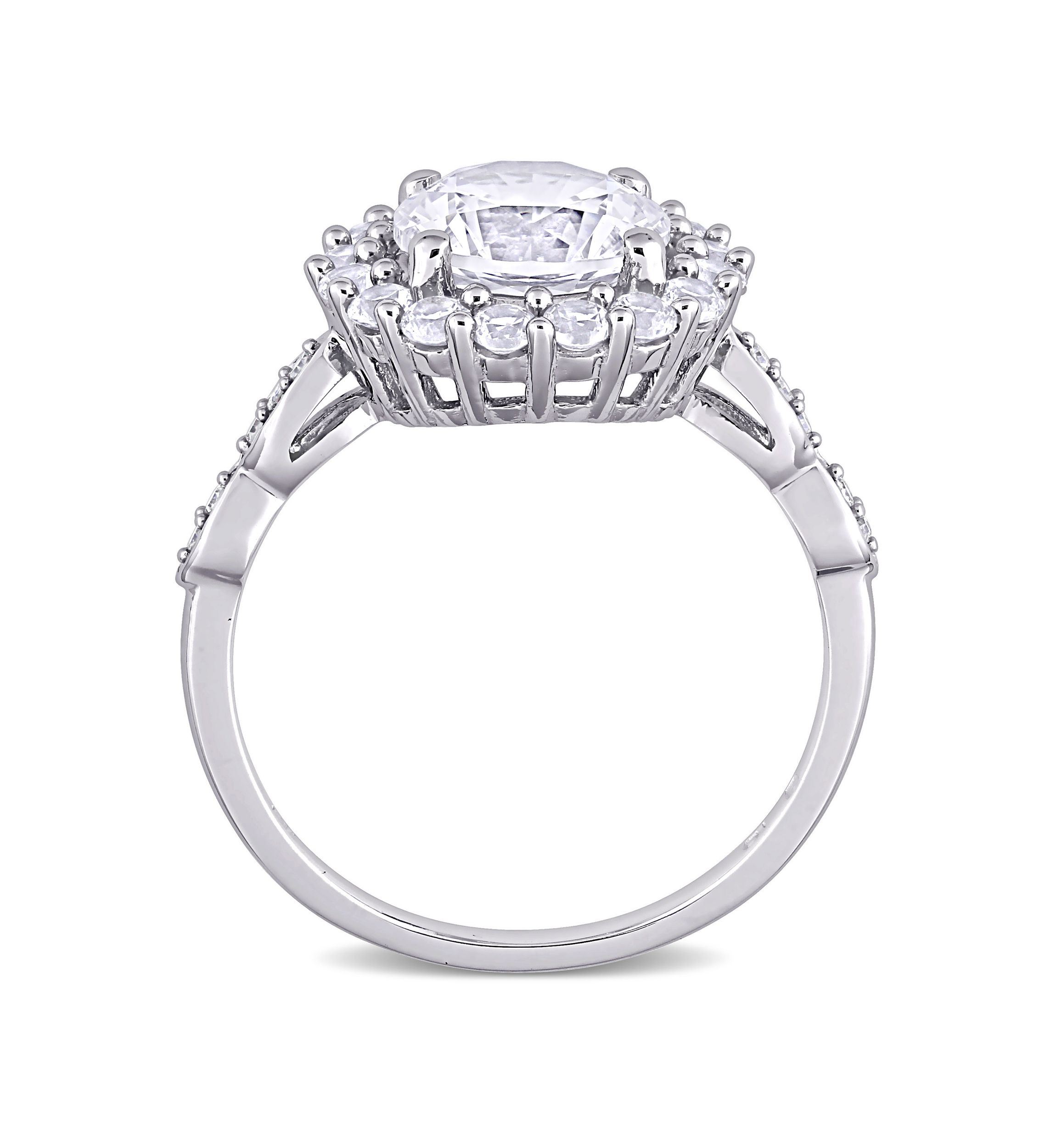 3.2 ct. t.w. Created White Sapphire and Diamond Accent Halo Engagement Ring in 10k White Gold