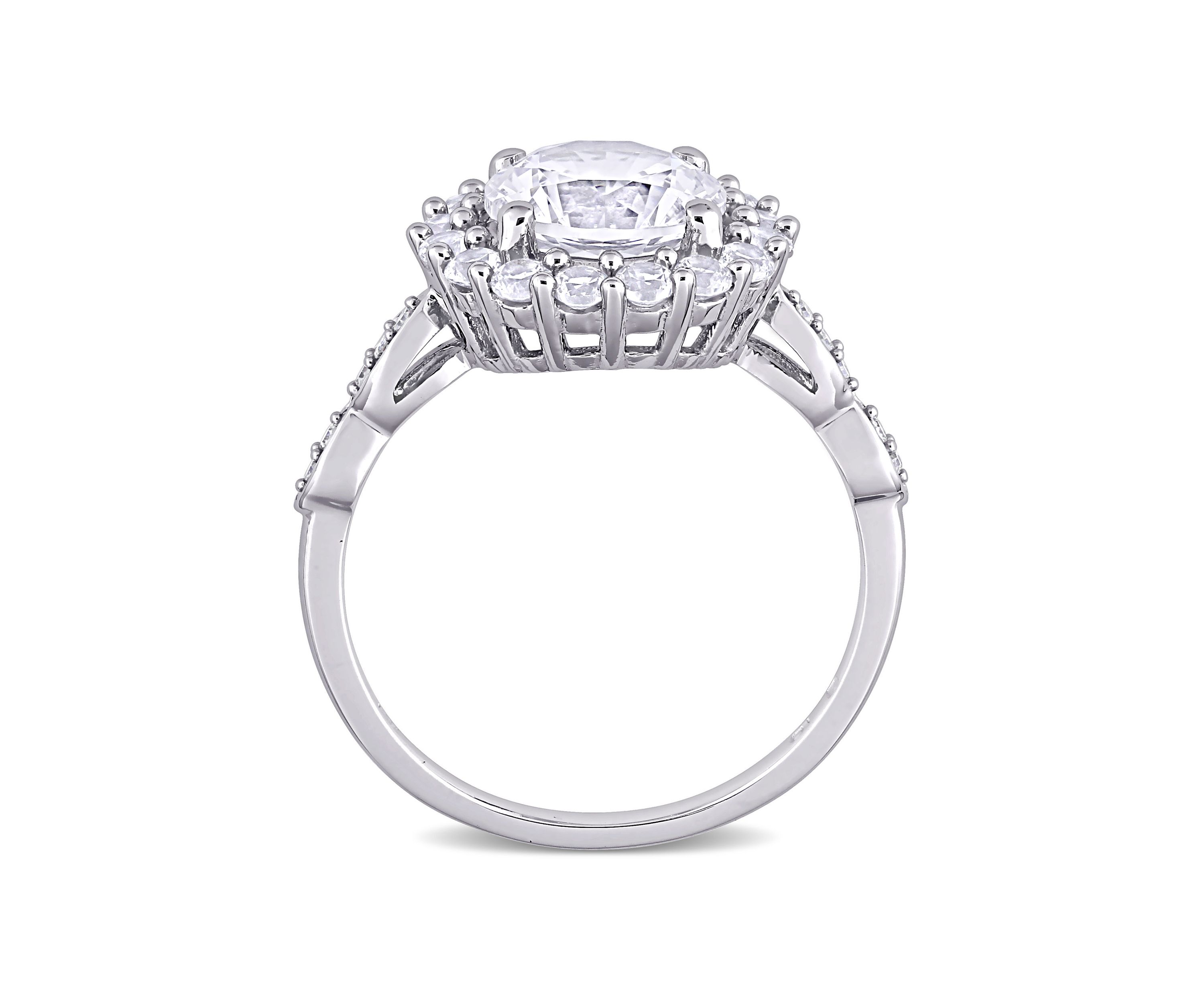 3.2 ct. t.w. Created White Sapphire and Diamond Accent Halo Engagement Ring in 10k White Gold