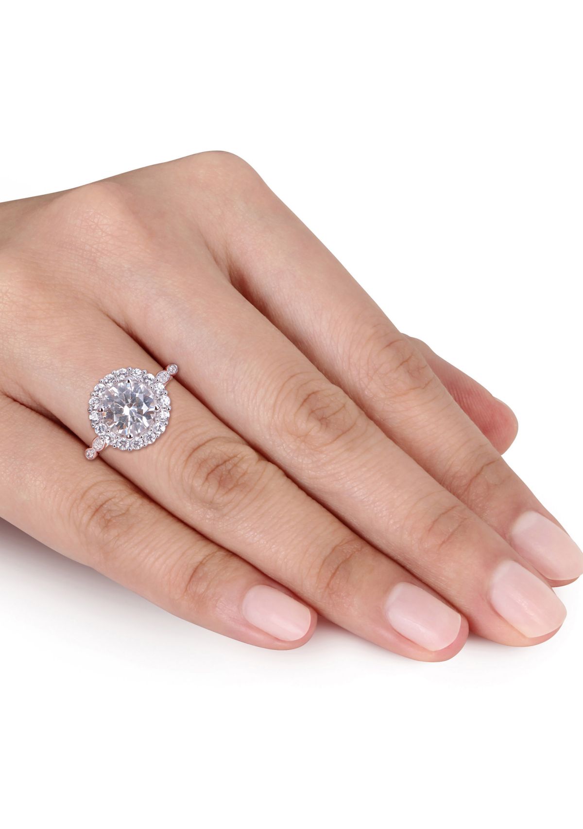 3.2 ct. t.w. Created White Sapphire and Diamond Accent Halo Engagement Ring in 10k White Gold