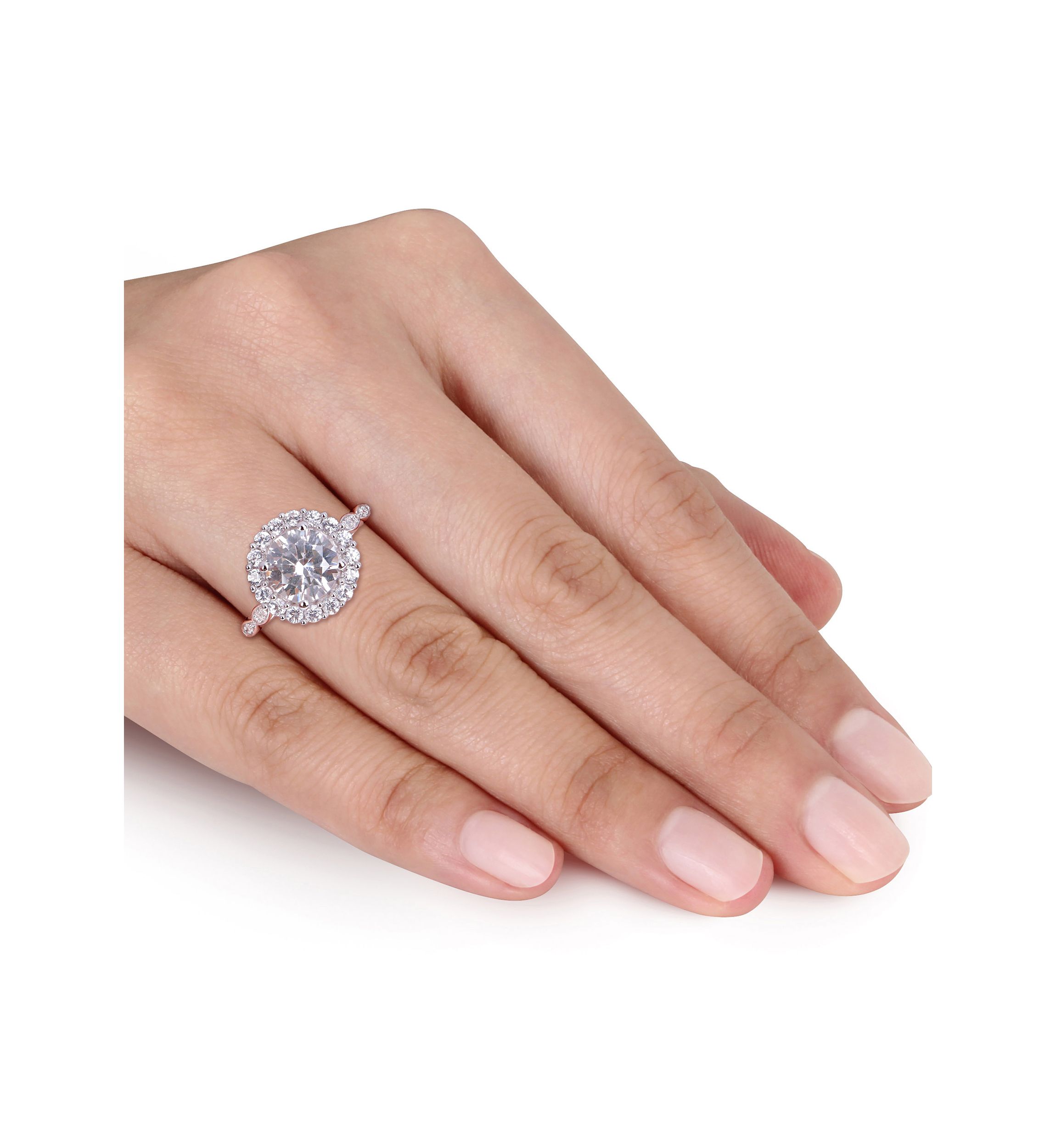 3.2 ct. t.w. Created White Sapphire and Diamond Accent Halo Engagement Ring in 10k White Gold