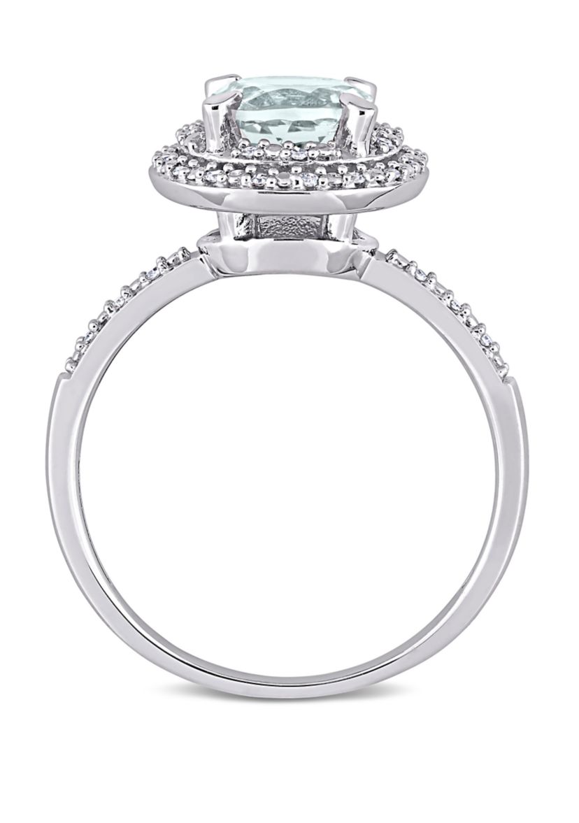 1 1/7 ct. t.w. Aquamarine and 1/10 ct. t.w. Diamond Halo Engagement Ring