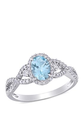Belk & Co 5/8 Ct. T.w. Aquamarine, 1/10 Ct. T.w. White Sapphire And 1/3 Ct. T.w. Diamond Halo Twist Ring