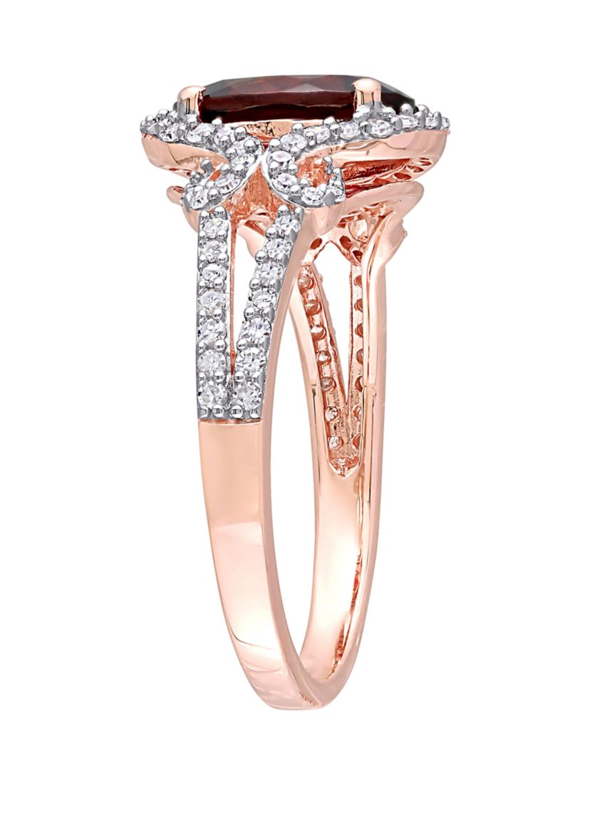 2.1 ct. t.w. Garnet, 1/3 ct. t.w. Diamond Halo Split Shank Ring
