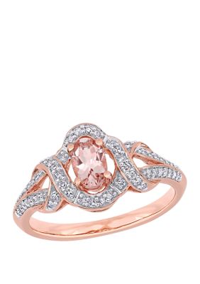 Belk & Co 1.14 ct. t.w. Morganite, 1/10 ct. t.w. Diamond Interlaced Halo Ring, Gold, 5
