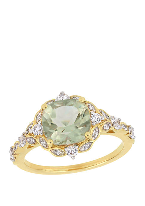  2 ct. t.w. Green Amethyst, 2/5 ct. t.w. White Sapphire, 1/10 ct. t.w. Diamond Accent Vintage Ring