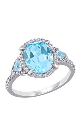 Belk & Co 4 Ct. T.w. Blue Topaz, 1/4 Ct. T.w. Diamond 3-Stone Halo Ring