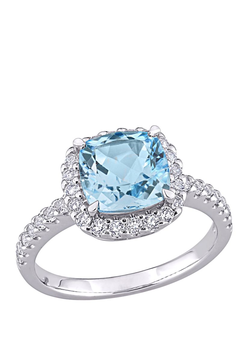  2.5 ct. t.w. Blue Topaz, 1 ct. t.w. White Topaz  Halo Ring