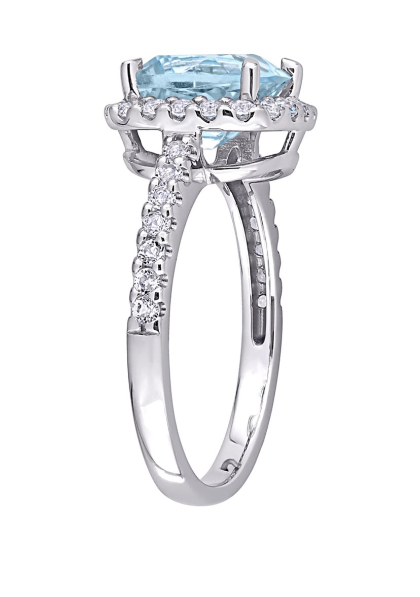  2.5 ct. t.w. Blue Topaz, 1 ct. t.w. White Topaz  Halo Ring