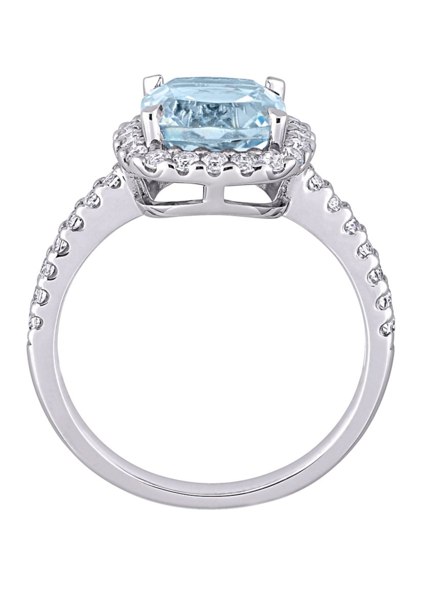  2.5 ct. t.w. Blue Topaz, 1 ct. t.w. White Topaz  Halo Ring
