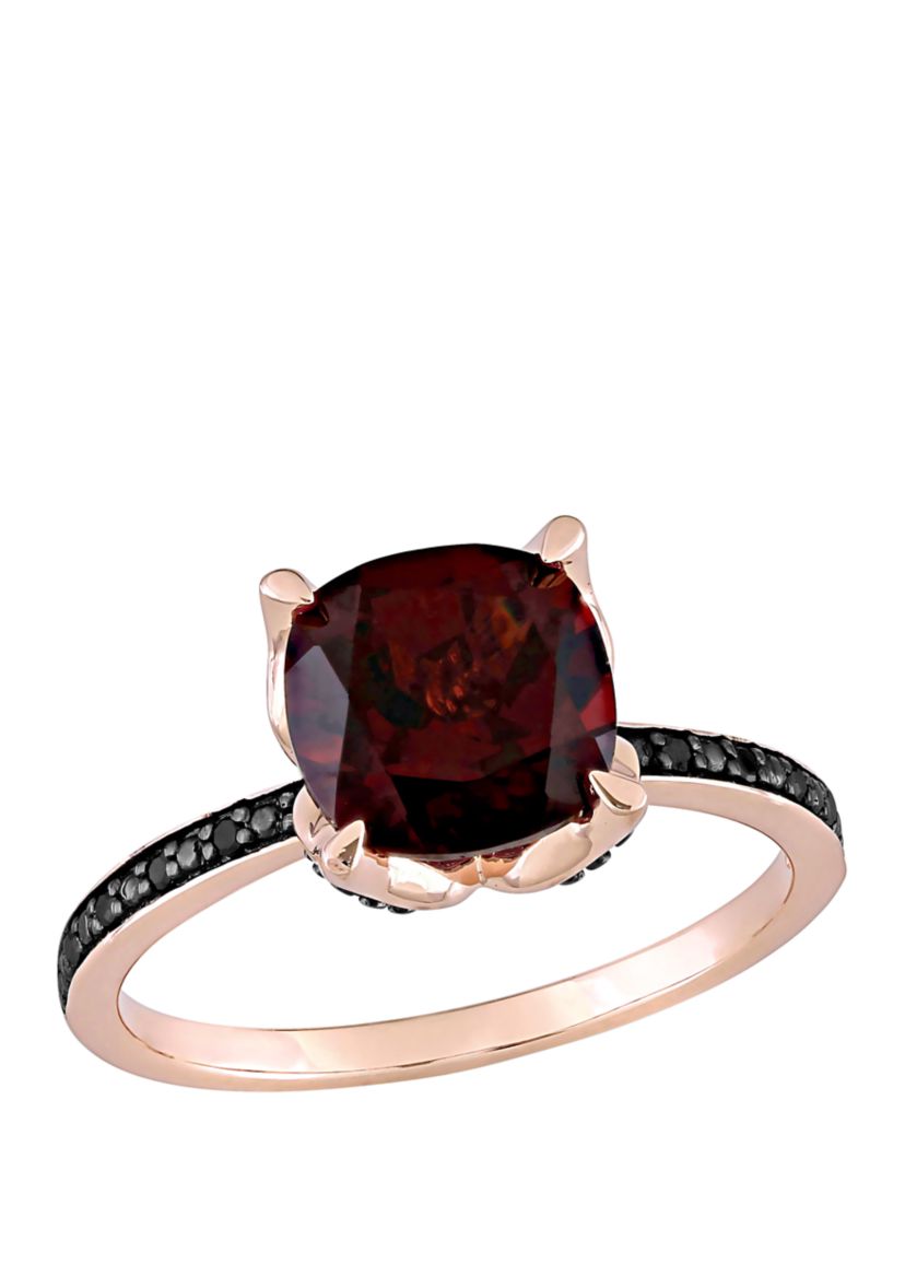 3.1 ct. t.w. Garnet, 1/10 ct. t.w. Black Diamond Accent Ring in