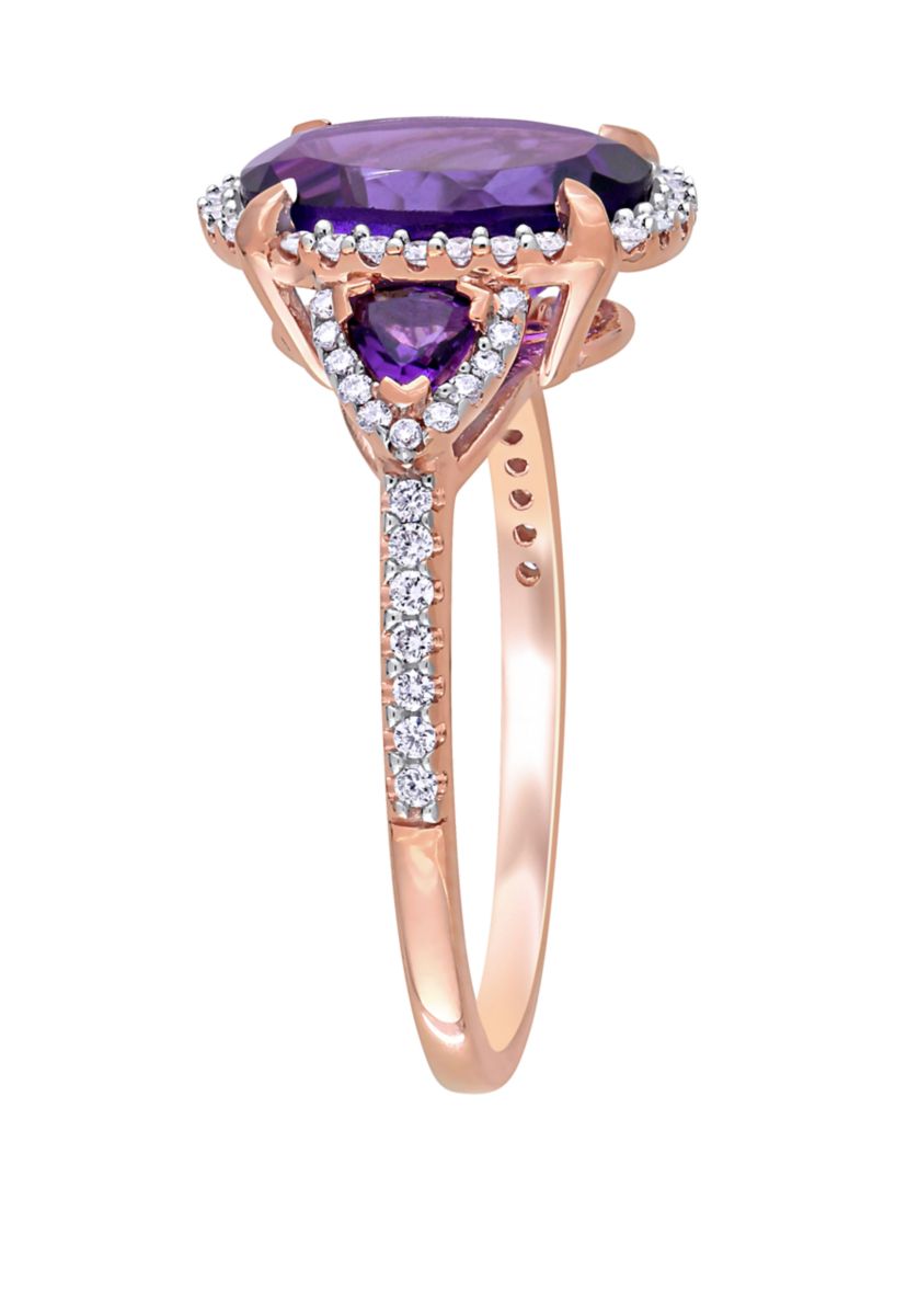  2.63 ct. t.w. Amethyst, 1/4 ct. t.w. Diamond 3 Stone Halo Ring