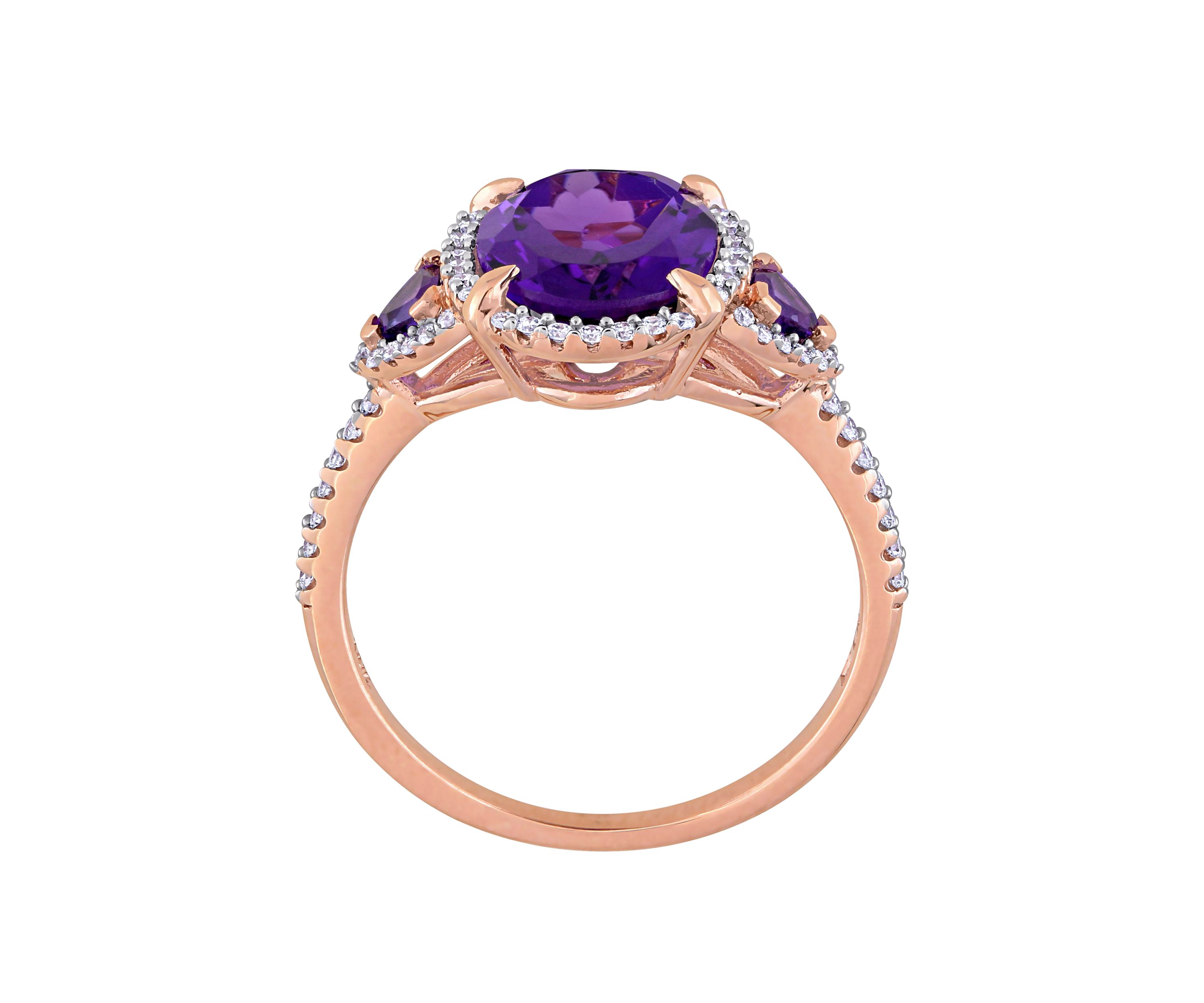  2.63 ct. t.w. Amethyst, 1/4 ct. t.w. Diamond 3 Stone Halo Ring