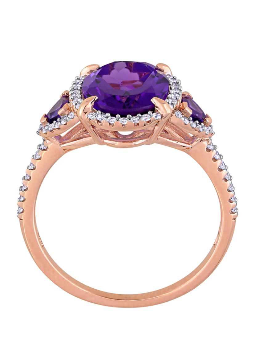  2.63 ct. t.w. Amethyst, 1/4 ct. t.w. Diamond 3 Stone Halo Ring