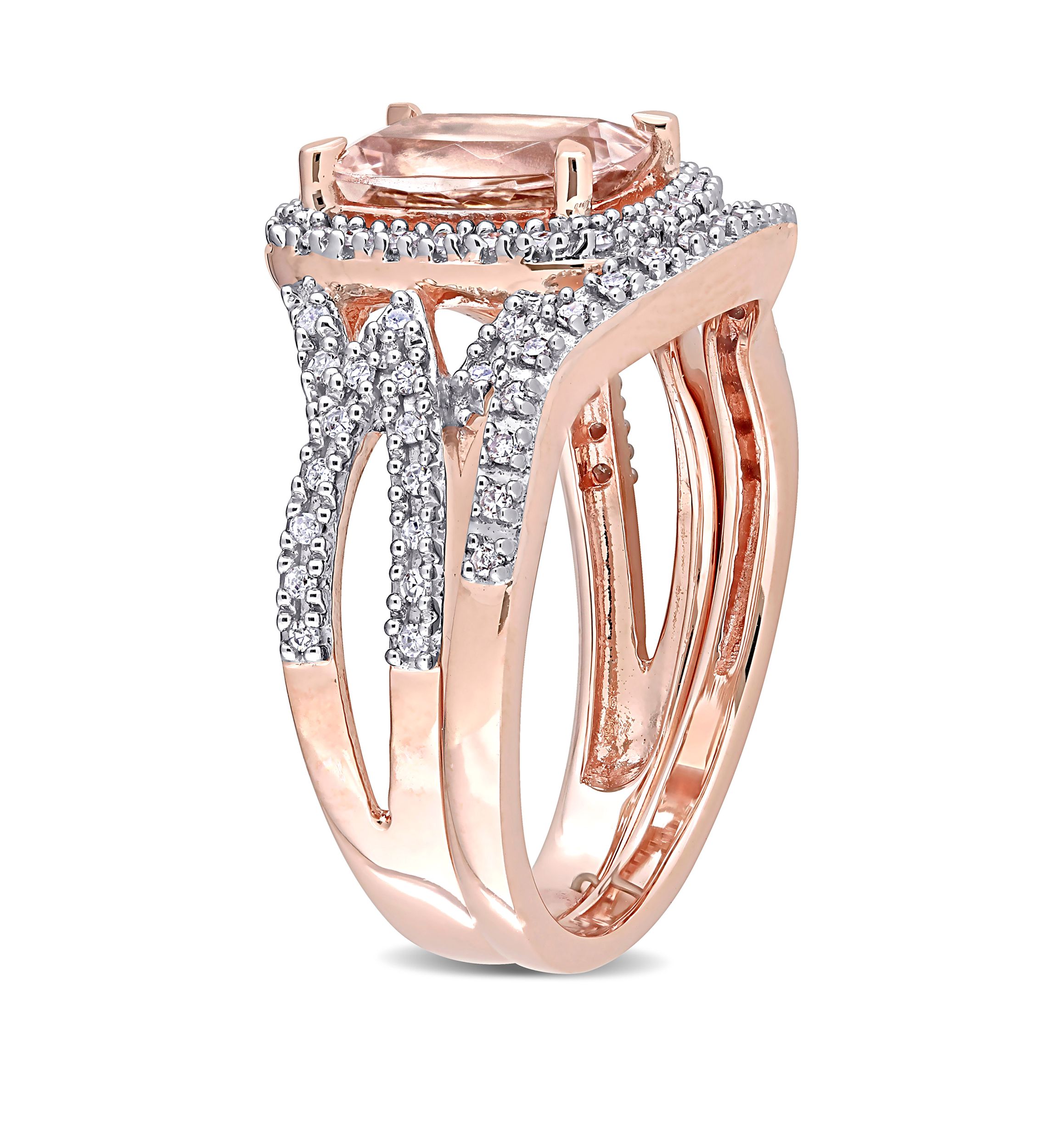 2 Piece 1.33 ct. t.w. Morganite and 1/4 ct. t.w. Diamond Crossover Bridal Ring Set in 10k Rose Gold