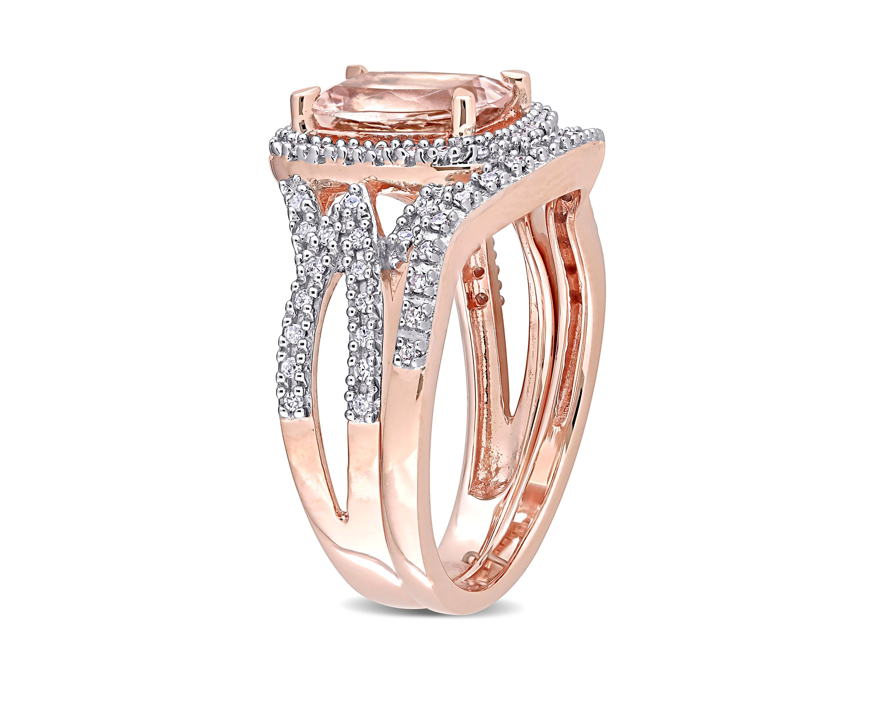 2 Piece 1.33 ct. t.w. Morganite and 1/4 ct. t.w. Diamond Crossover Bridal Ring Set in 10k Rose Gold