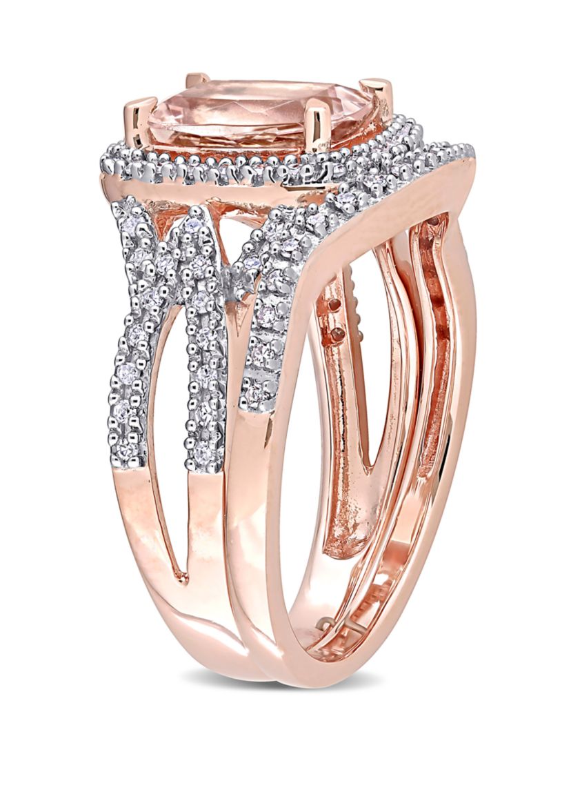 2 Piece 1.33 ct. t.w. Morganite and 1/4 ct. t.w. Diamond Crossover Bridal Ring Set in 10k Rose Gold