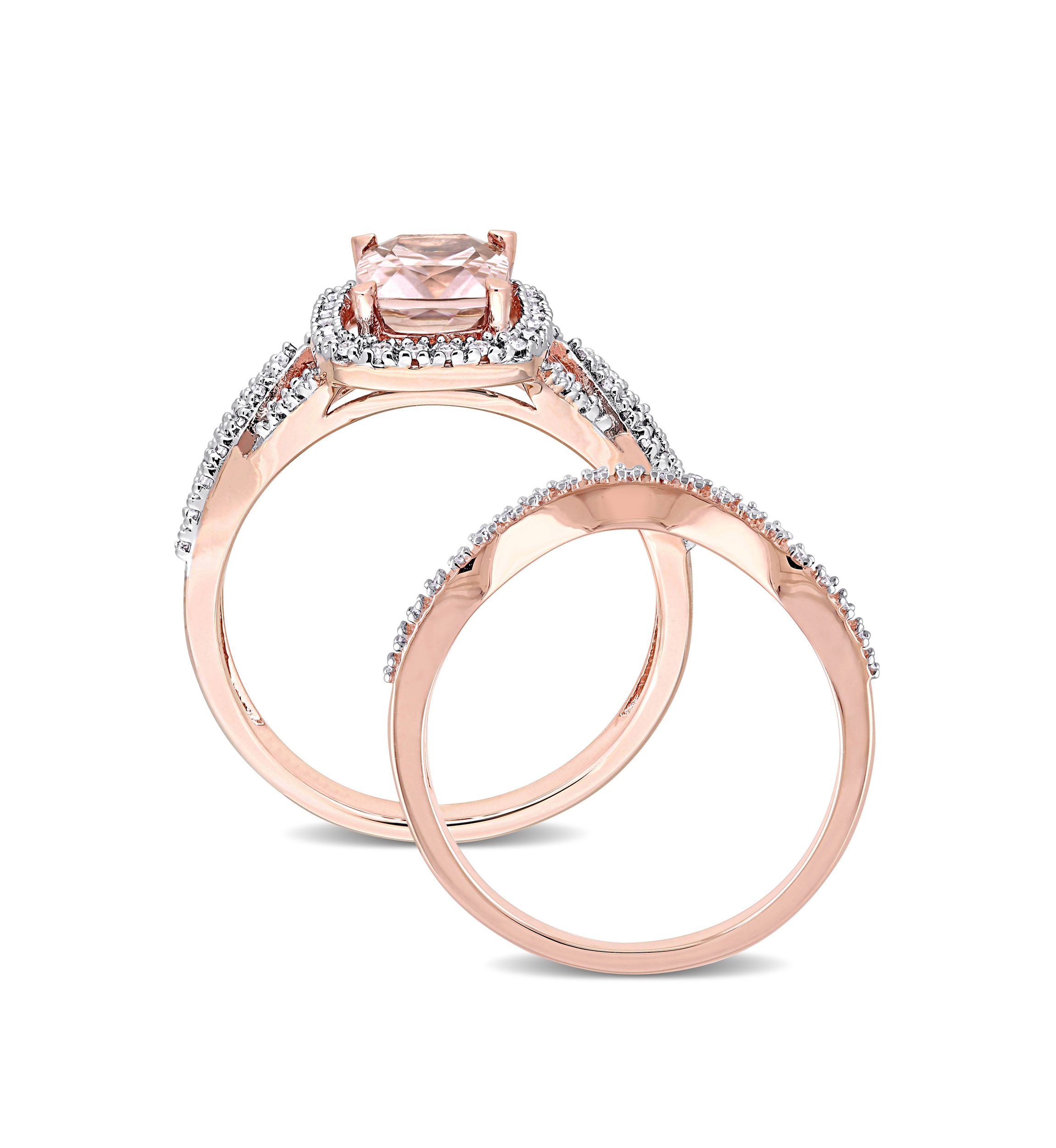 2 Piece 1.33 ct. t.w. Morganite and 1/4 ct. t.w. Diamond Crossover Bridal Ring Set in 10k Rose Gold