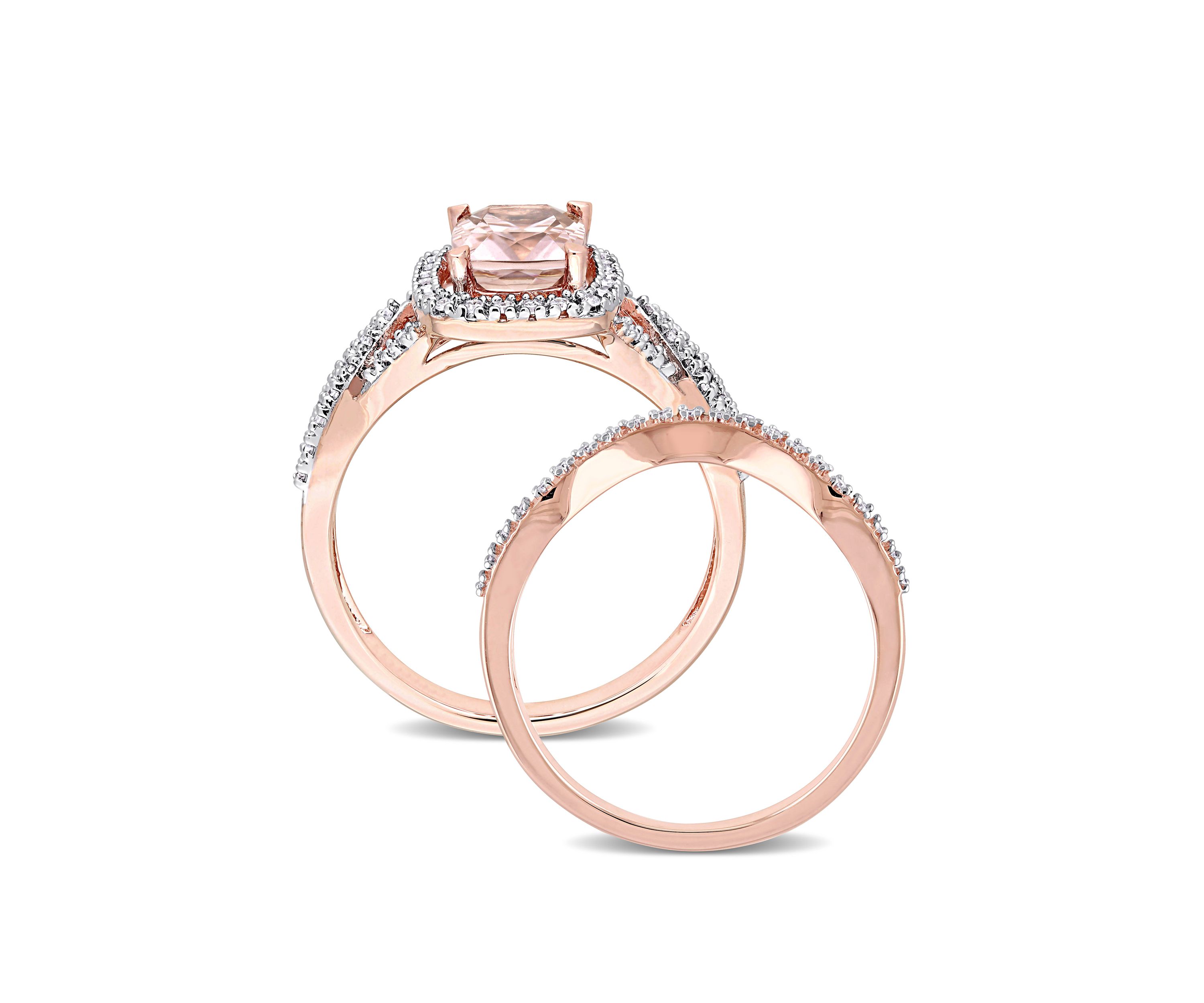 2 Piece 1.33 ct. t.w. Morganite and 1/4 ct. t.w. Diamond Crossover Bridal Ring Set in 10k Rose Gold