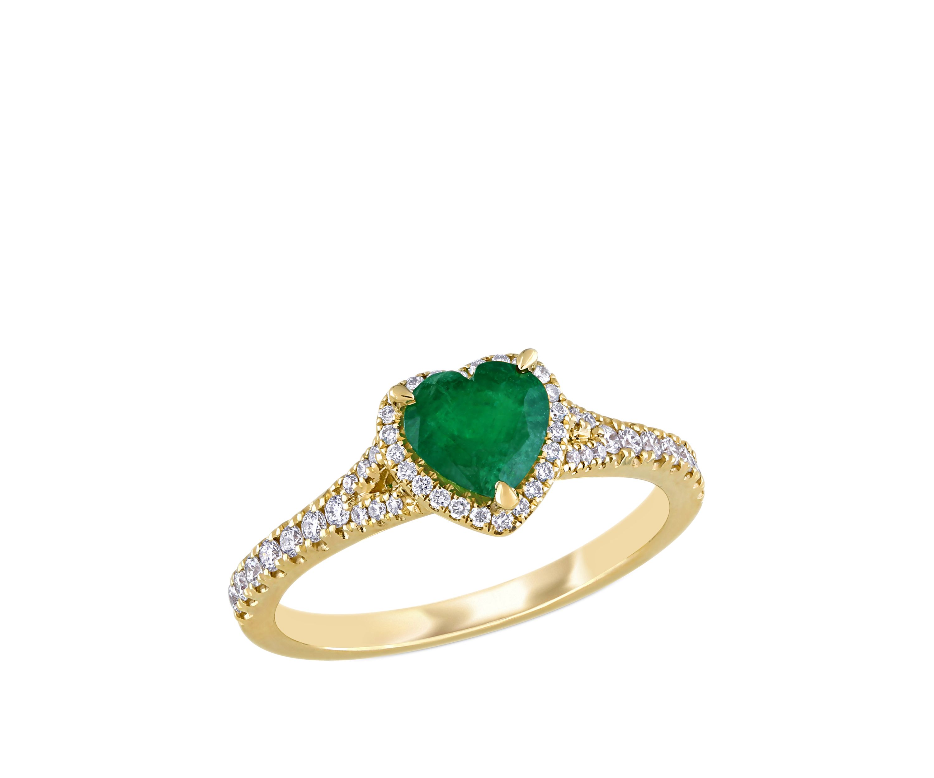 5/8 ct. t.w. Emerald and 1/4 ct. t.w. Diamond Halo Heart Ring in 14k Yellow Gold 
