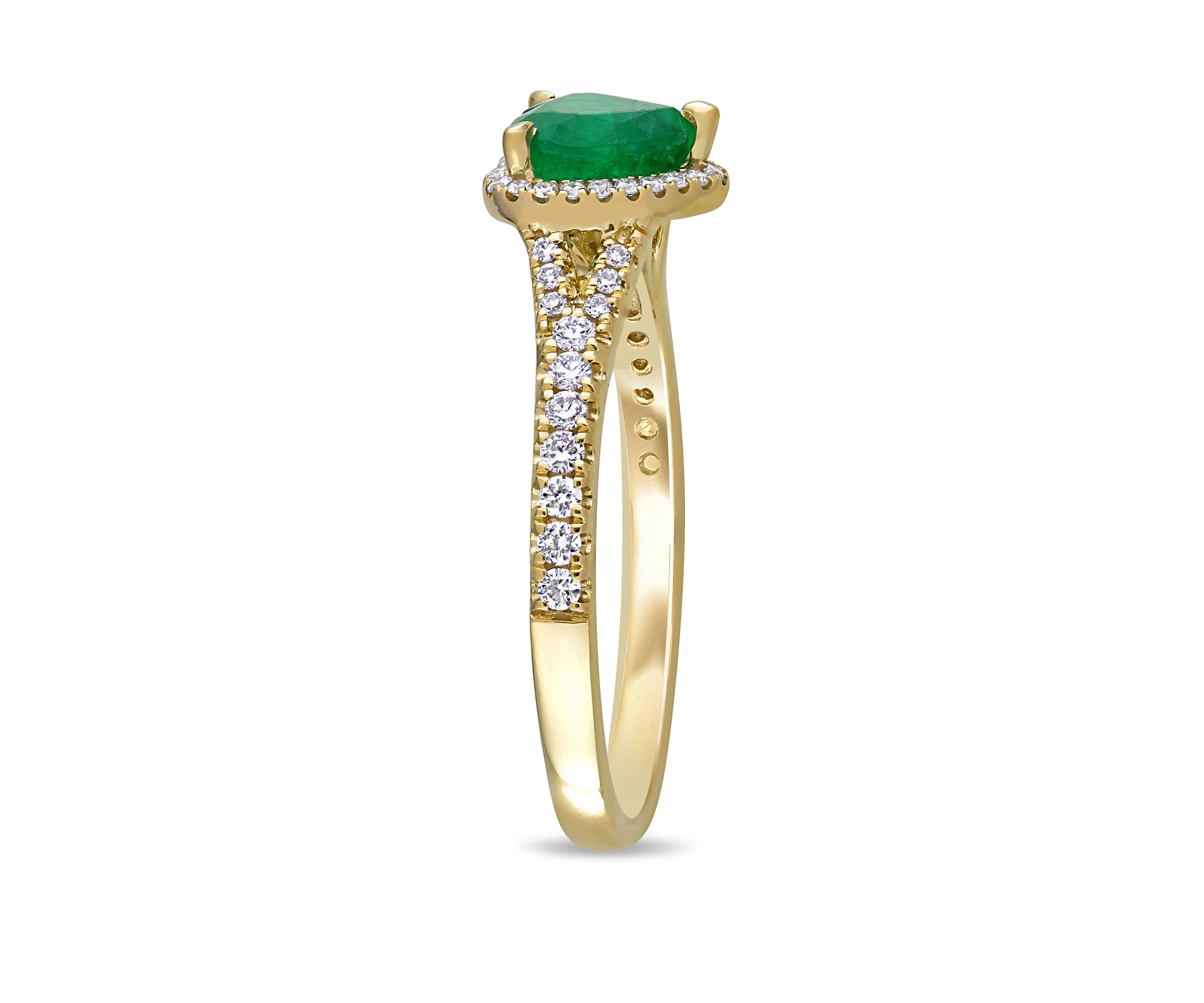 5/8 ct. t.w. Emerald and 1/4 ct. t.w. Diamond Halo Heart Ring in 14k Yellow Gold 