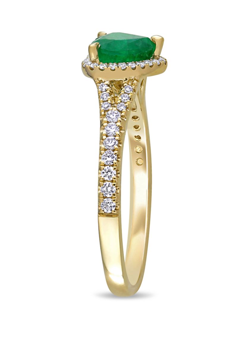 5/8 ct. t.w. Emerald and 1/4 ct. t.w. Diamond Halo Heart Ring in 14k Yellow Gold 
