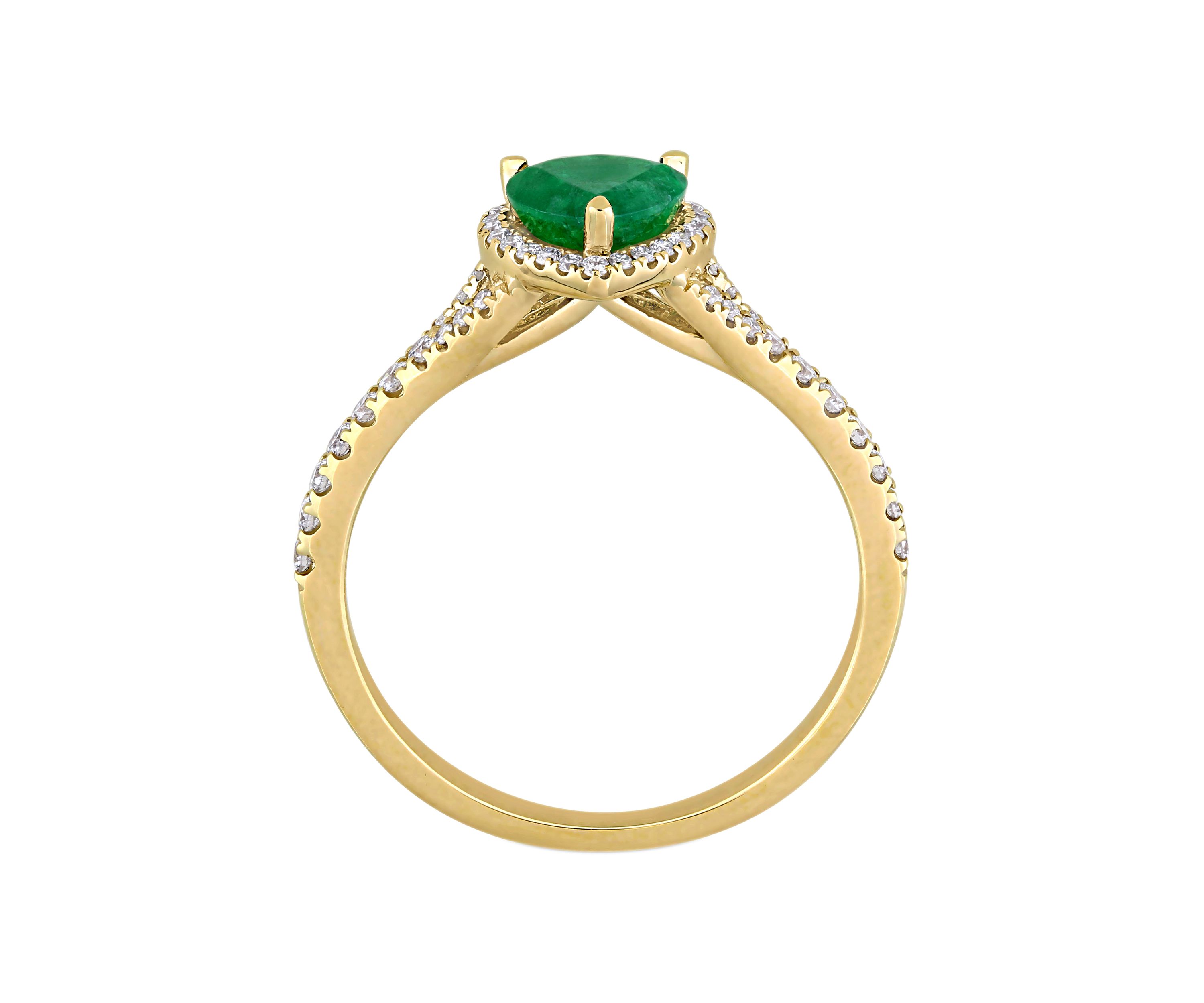 5/8 ct. t.w. Emerald and 1/4 ct. t.w. Diamond Halo Heart Ring in 14k Yellow Gold 