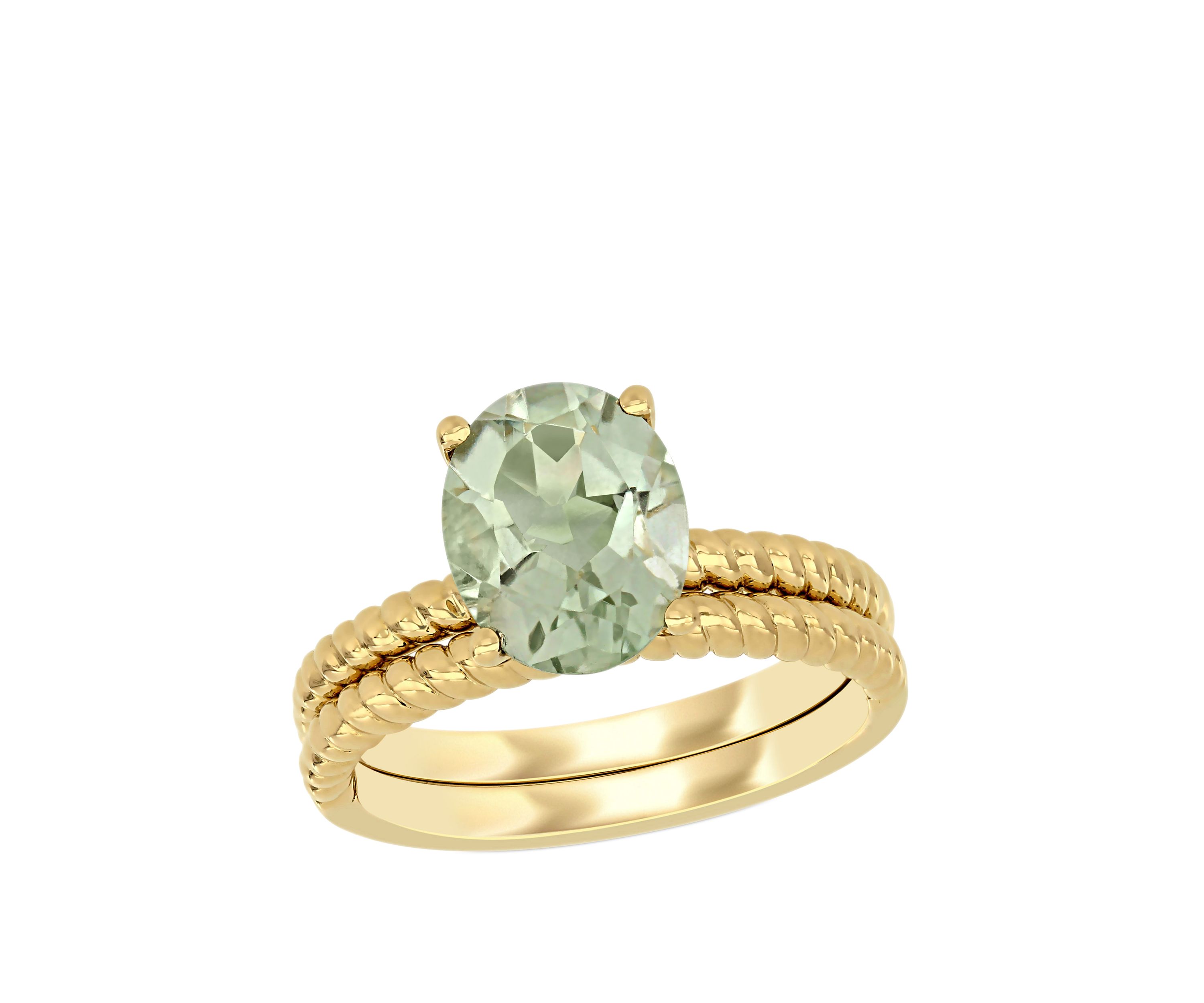 2 Piece 2.33 ct. t.w. Green Amethyst Twist Bridal Ring Set in 14k Yellow Gold