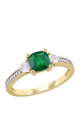 Belk & Co 7/8 Ct. T.w. Emerald, 1/3 Ct. T.w. White Sapphire, And 1/10 Ct. T.w. Diamond Halo Engagement Ring In 14K Yellow Gold